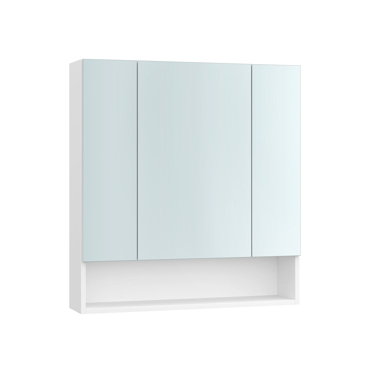 Bathroom Mirror Cabinet - Wood - Cloud White - Adjustable Shelves with Open Compartment