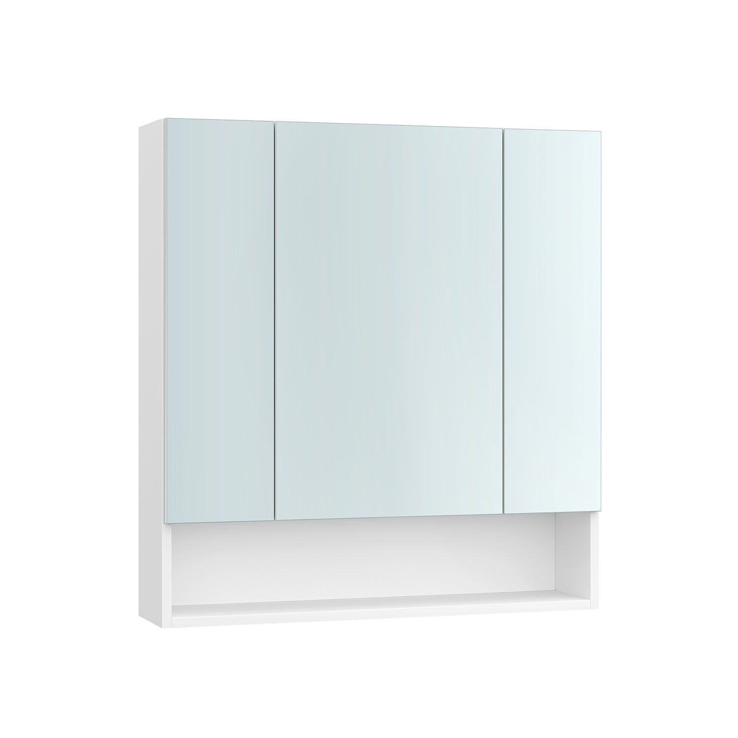 Bathroom Mirror Cabinet - Wood - Cloud White - Adjustable Shelves with Open Compartment