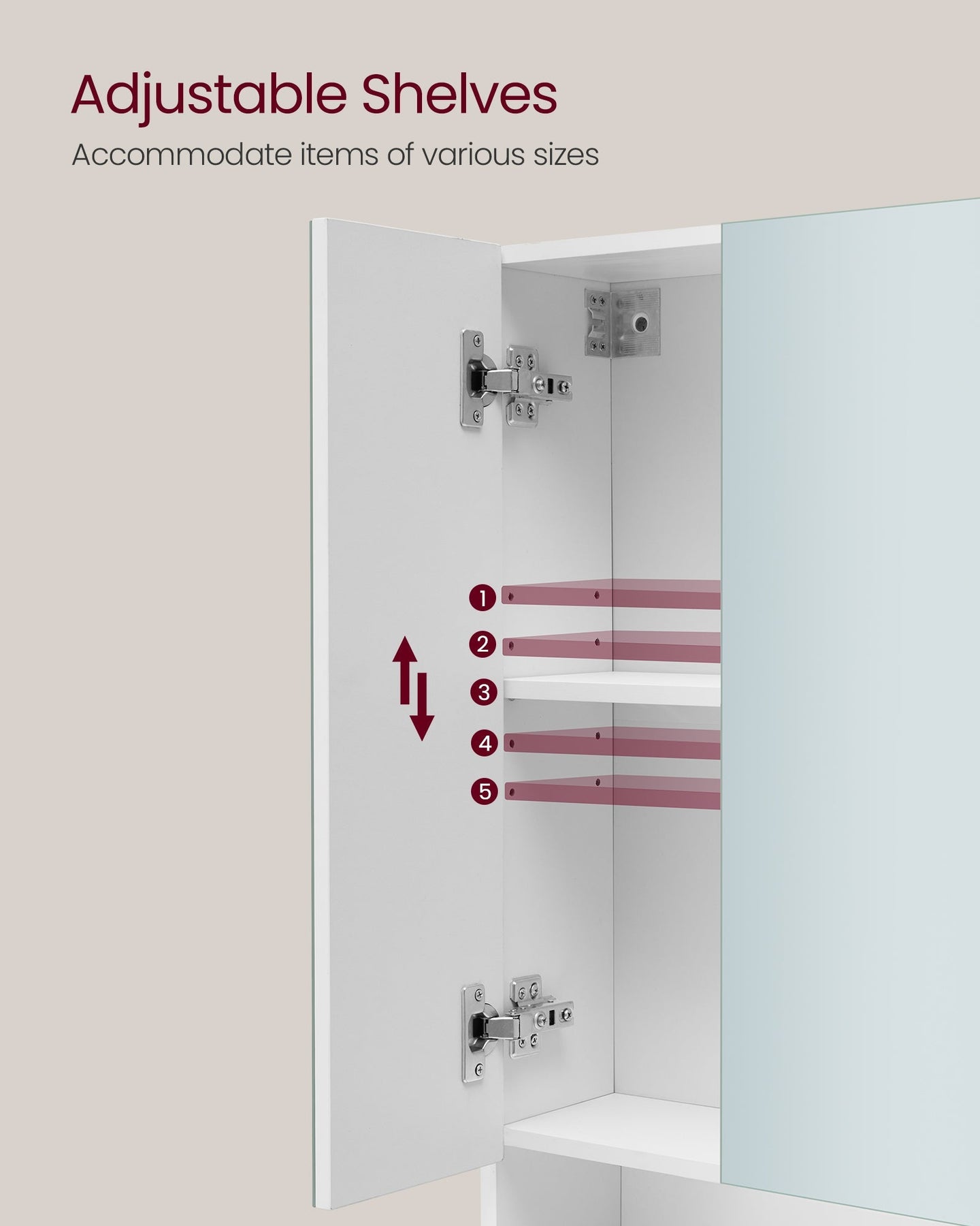 Bathroom Mirror Cabinet - Wood - Cloud White - Adjustable Shelves with Open Compartment