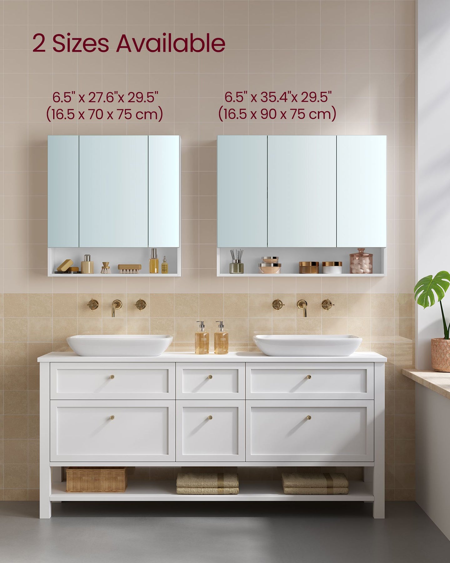 Bathroom Mirror Cabinet - Wood - Cloud White - Adjustable Shelves with Open Compartment
