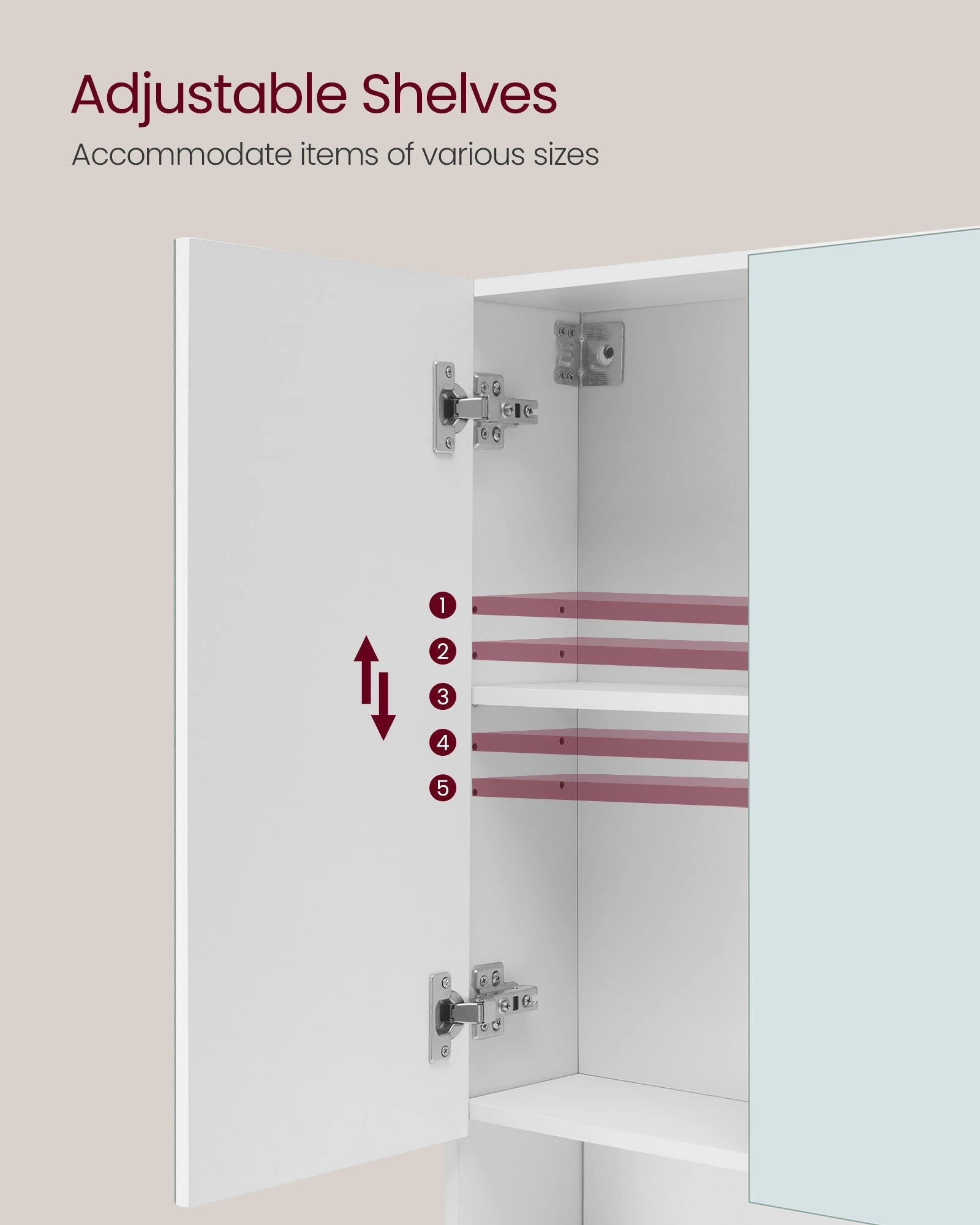 Bathroom Mirror Cabinet - Wood - Cloud White - Adjustable Shelves