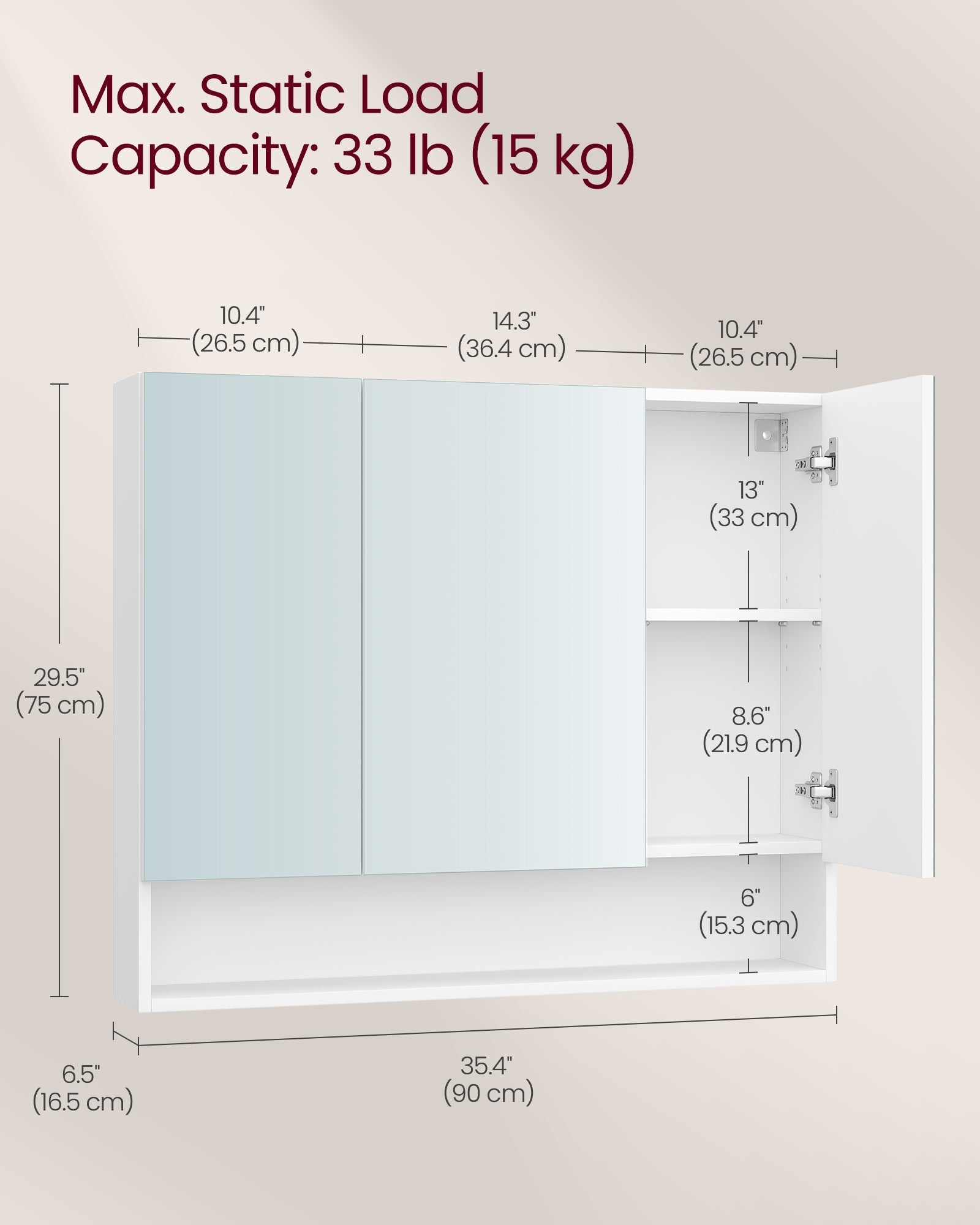 Bathroom Mirror Cabinet - Wood - Cloud White - Adjustable Shelves