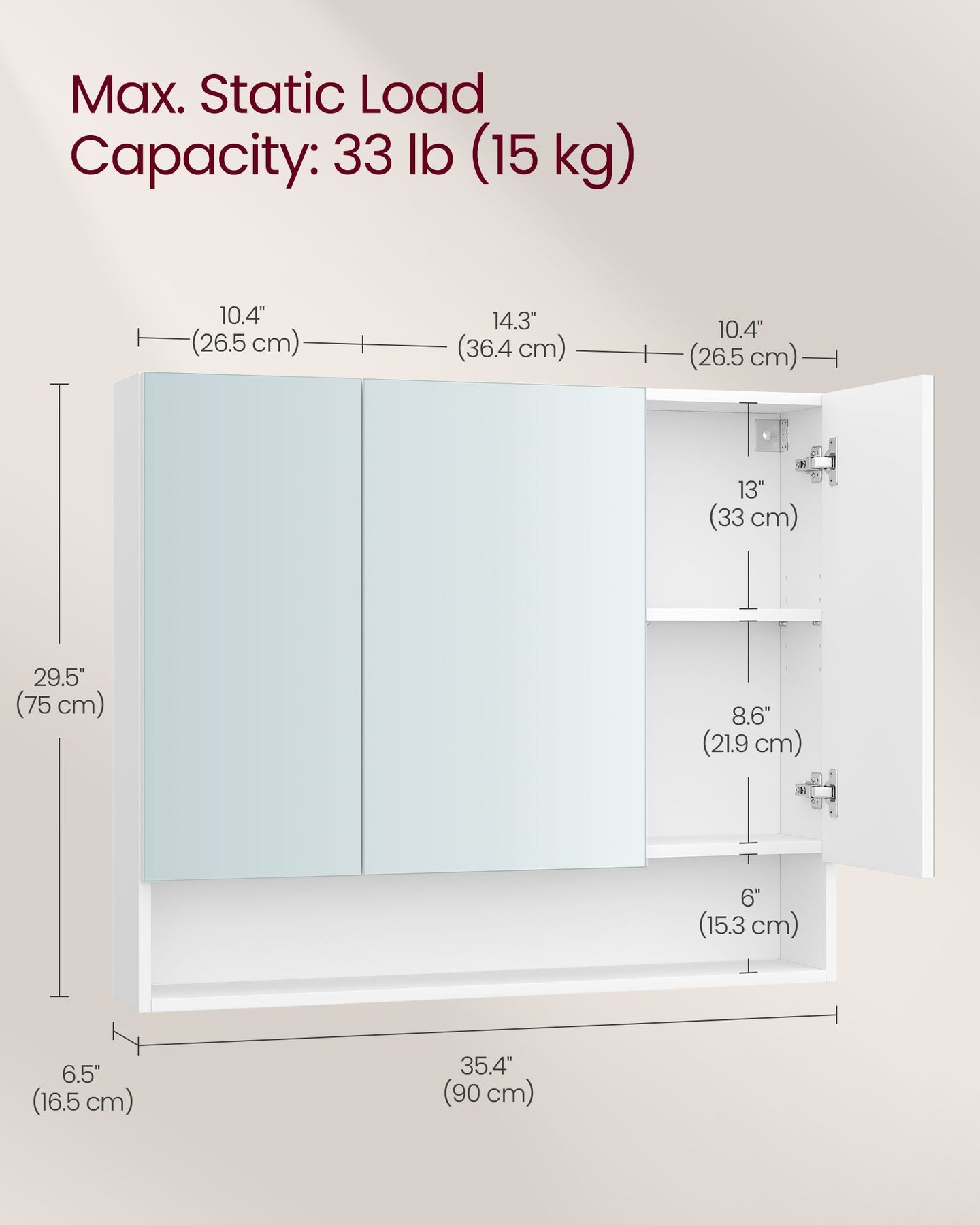 Bathroom Mirror Cabinet - Wood - Cloud White - Adjustable Shelves