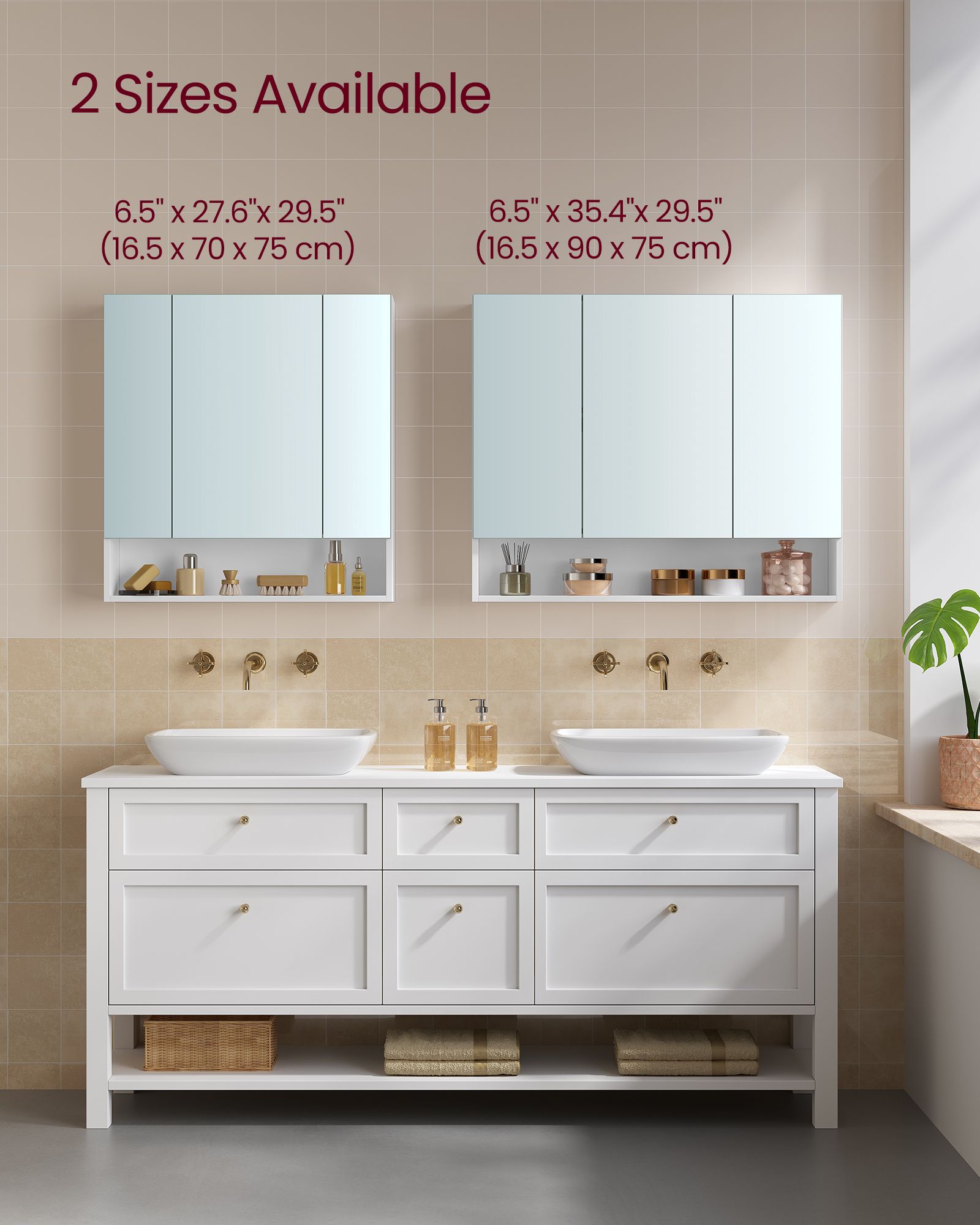 Bathroom Mirror Cabinet - Wood - Cloud White - Adjustable Shelves