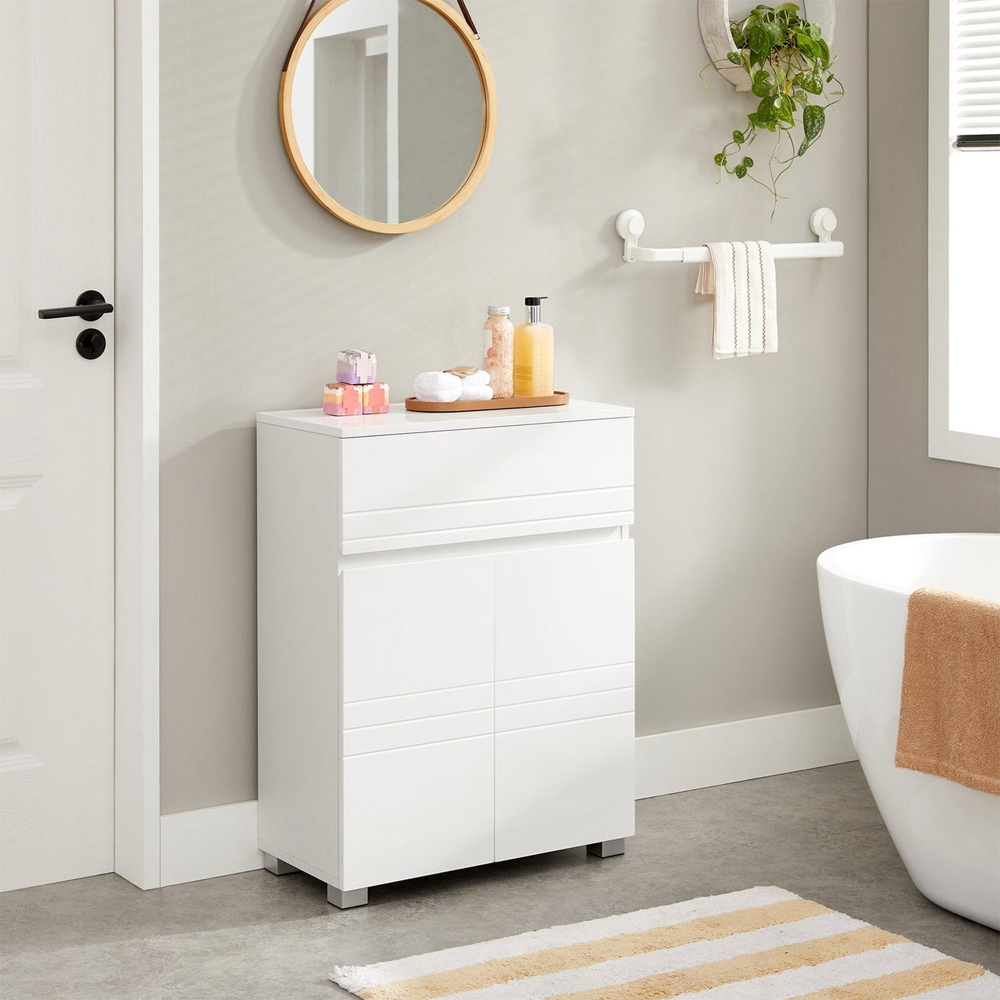 Bathroom Cabinet - Wood - White - Drawer and Adjustable Shelf