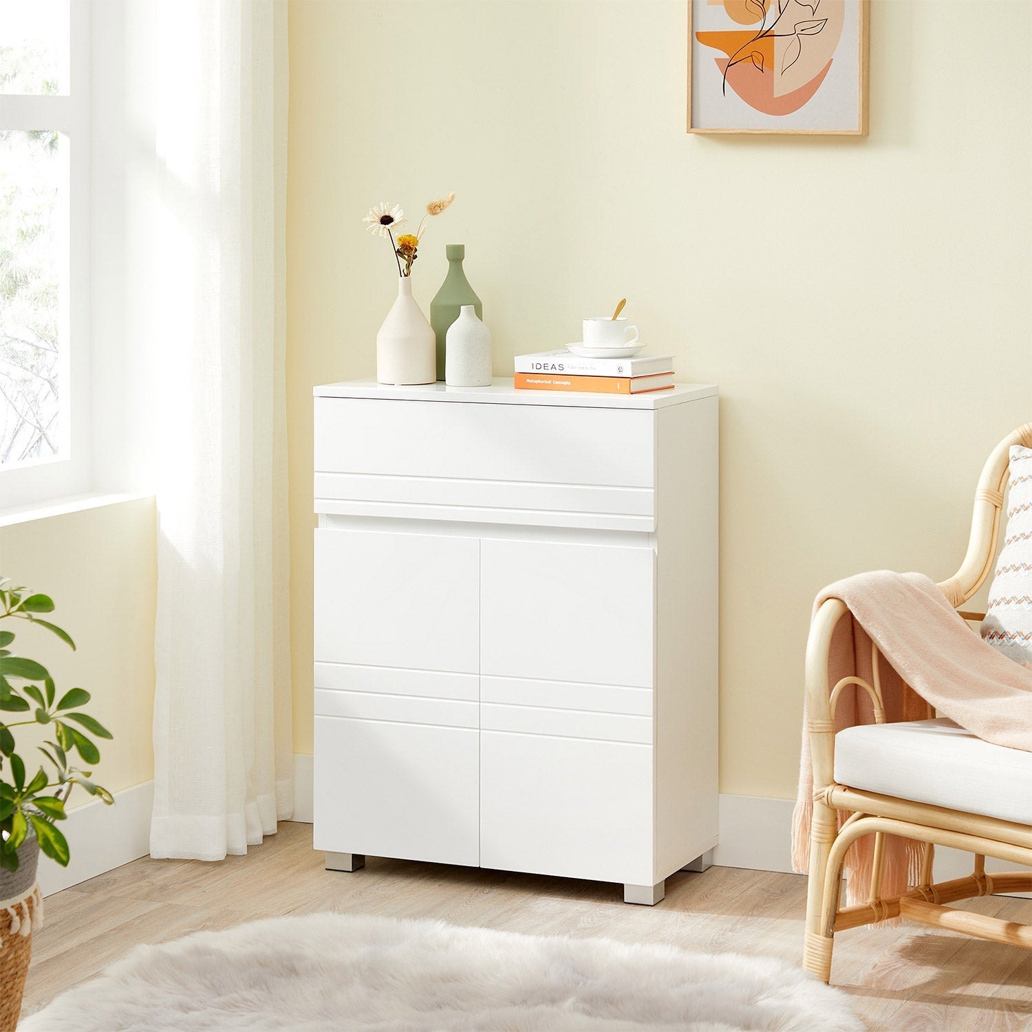 Bathroom Cabinet - Wood - White - Drawer and Adjustable Shelf