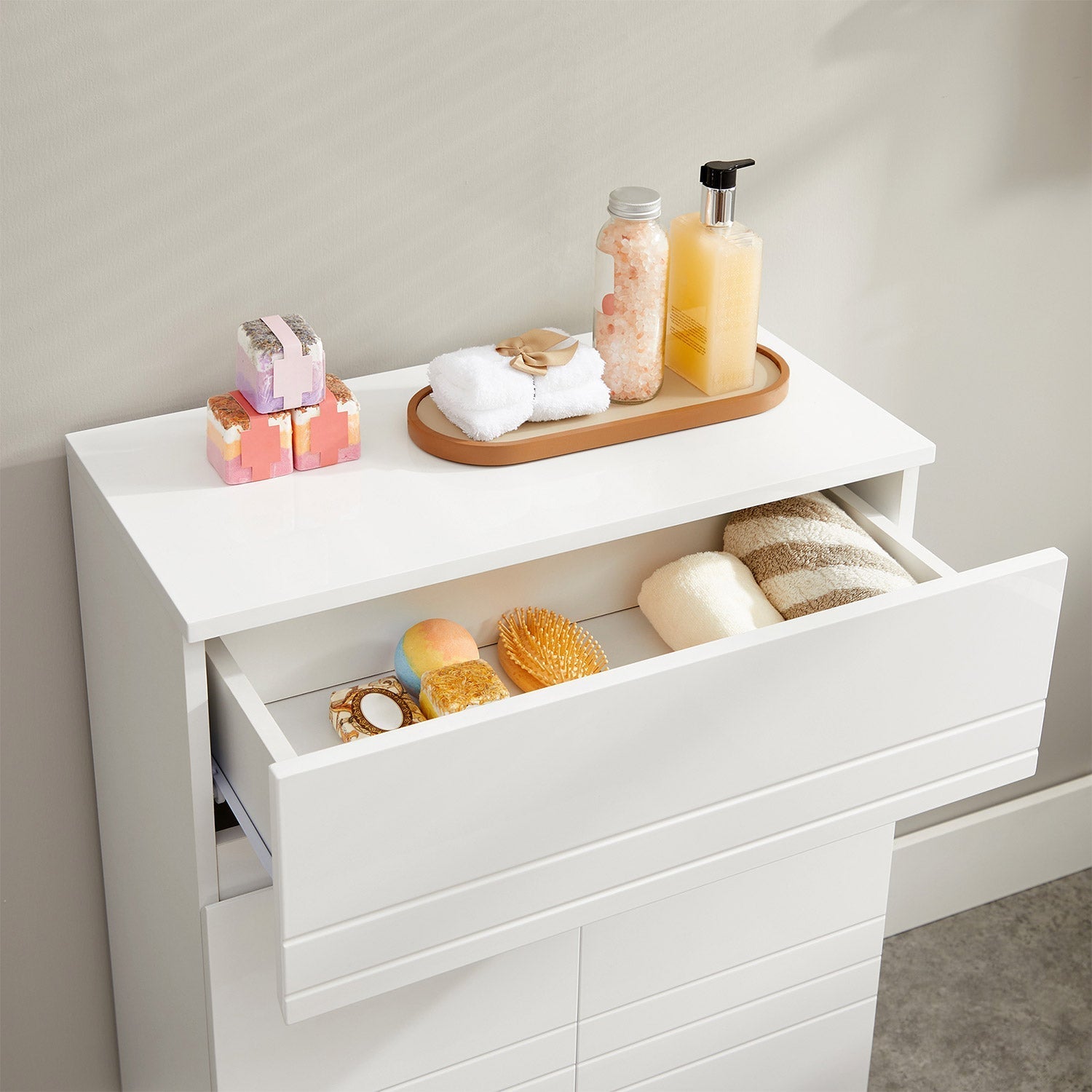 Bathroom Cabinet - Wood - White - Drawer and Adjustable Shelf