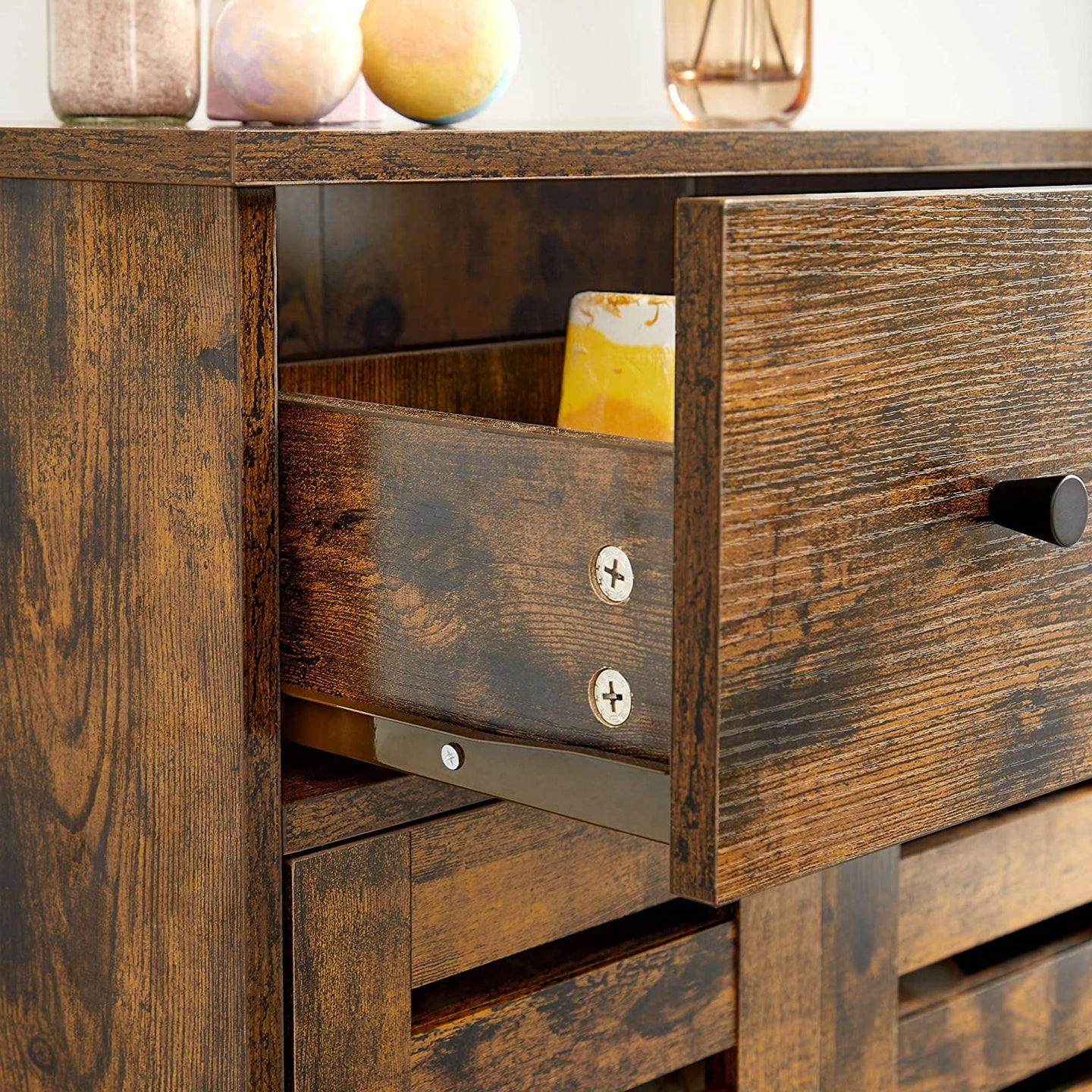 Free Standing Bathroom Storage Cabinet - Wood - Rustic Brown - Adjustable Shelf and Drawer