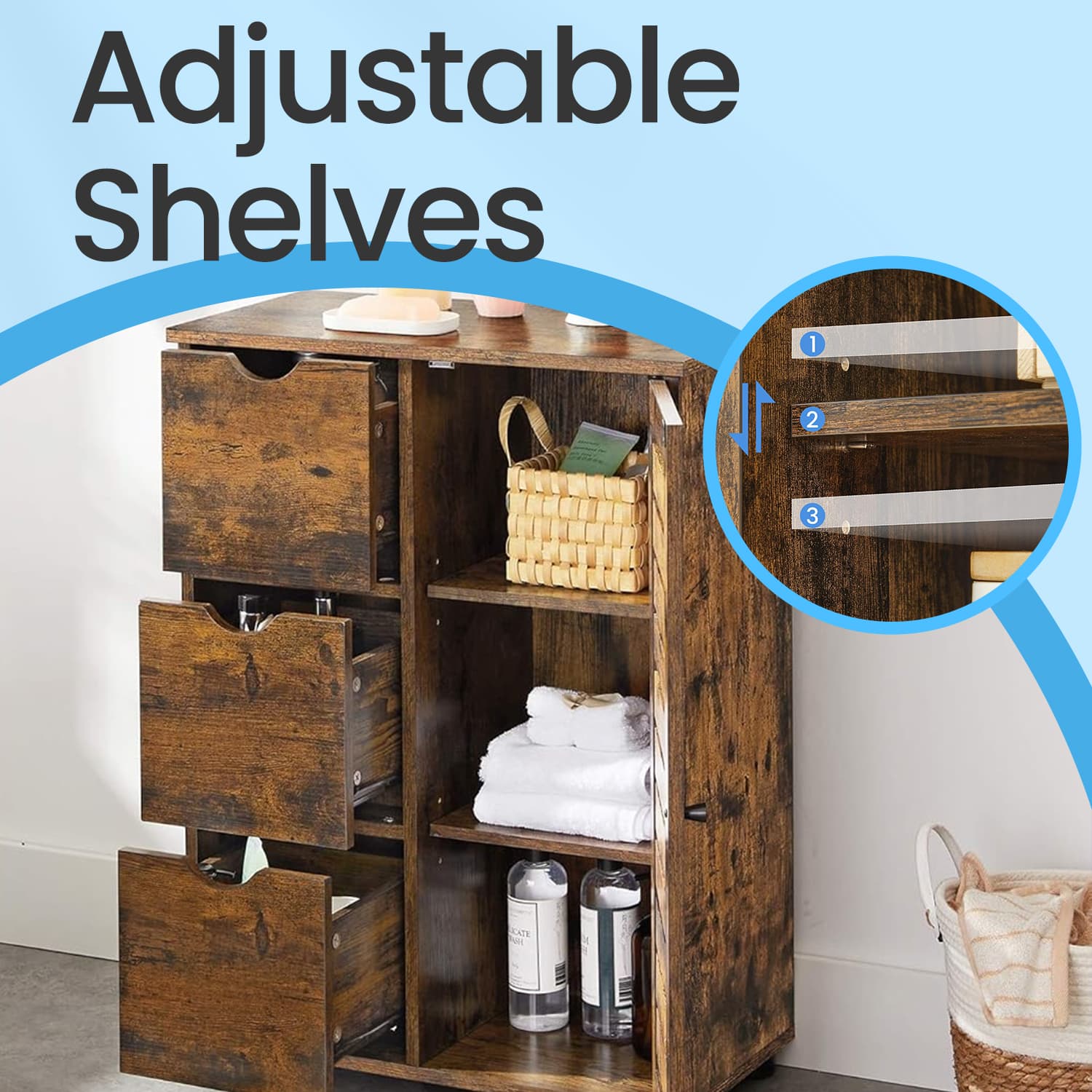Bathroom Storage Cabinet - Rustic Brown - Wooden