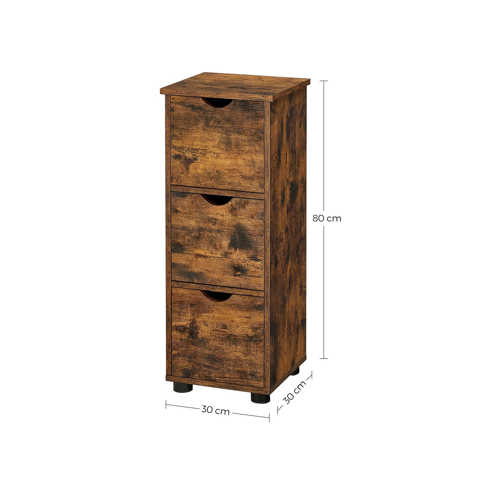 Storage Unit - MDF - Rustic Brown - Slim Design with 3 Drawers