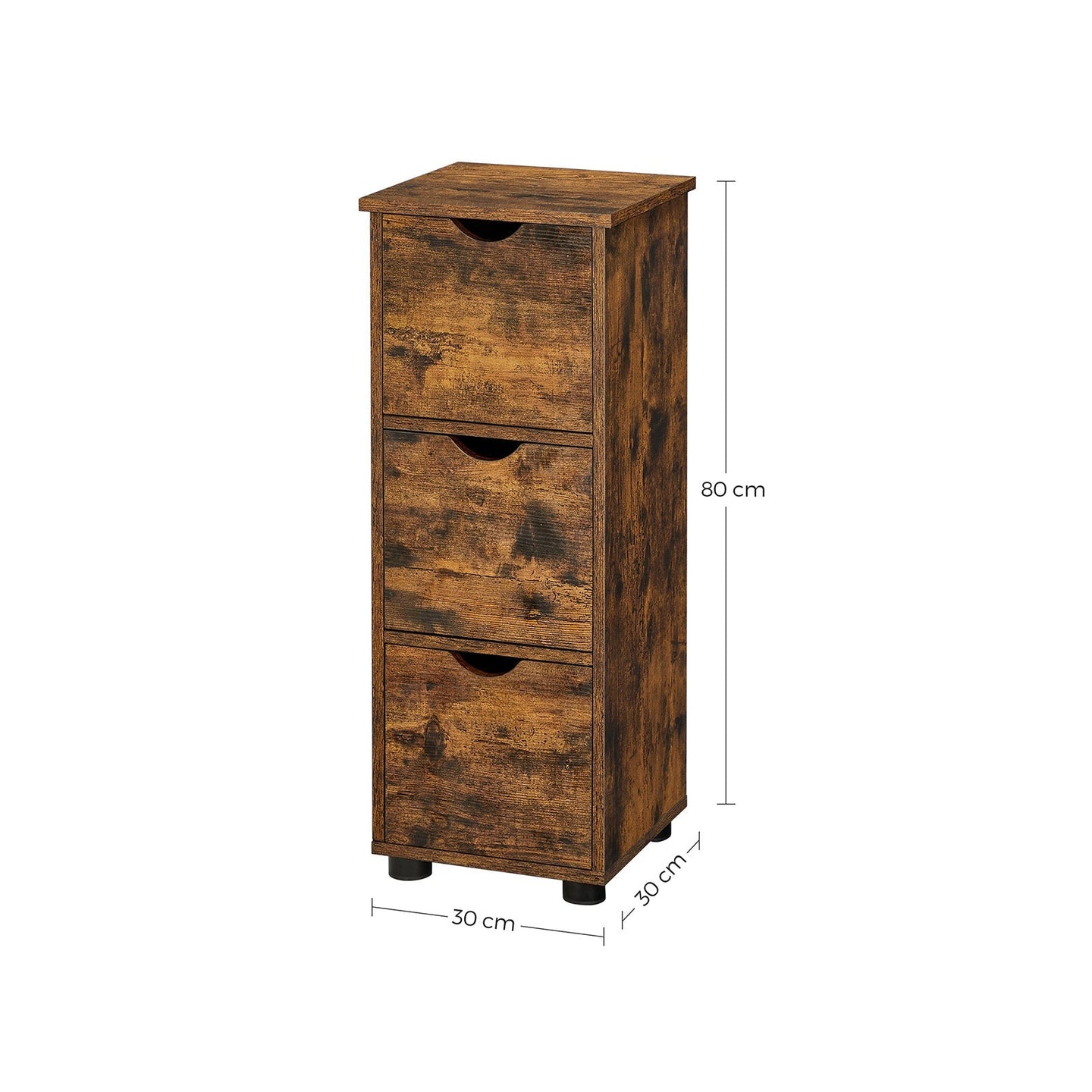Storage Unit - MDF - Rustic Brown - Slim Design with 3 Drawers