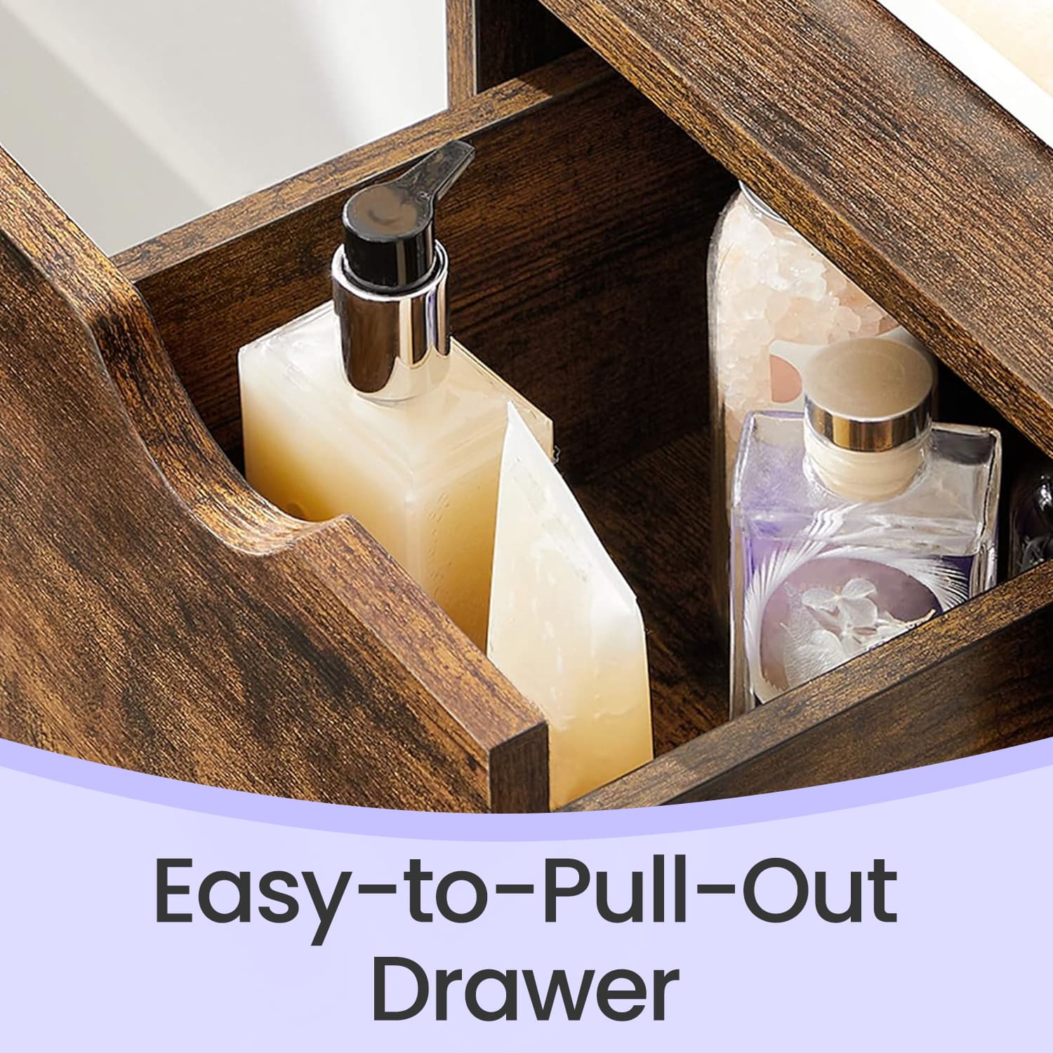 Bathroom Storage Cabinet - Wood - Rustic Brown - Slim Design with 3 Drawers