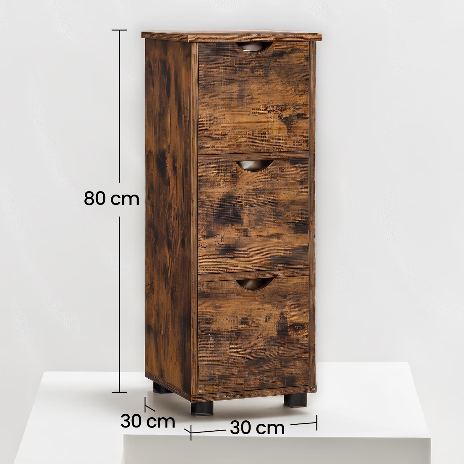 Bathroom Storage Cabinet - Wood - Rustic Brown - Slim Design with 3 Drawers