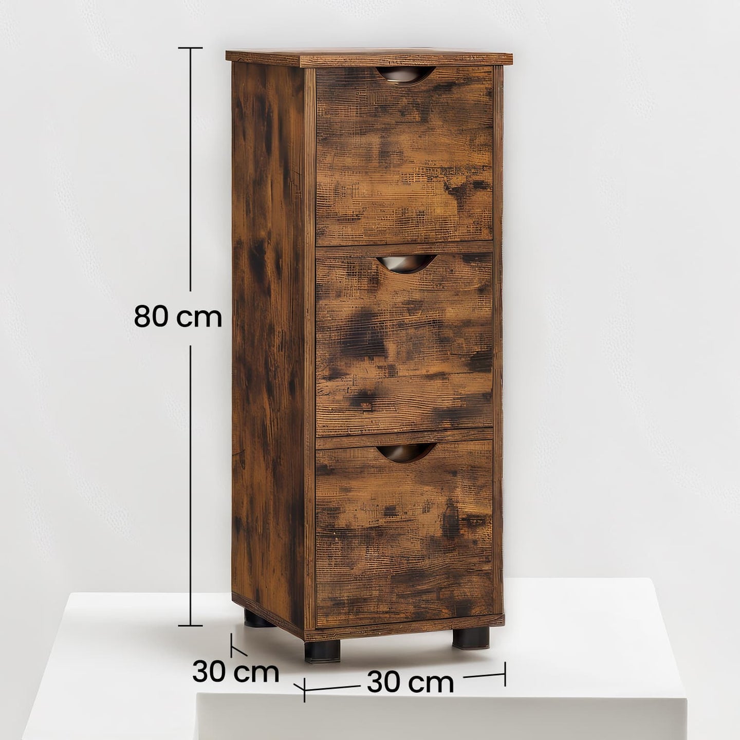 Bathroom Storage Cabinet - Wood - Rustic Brown - Slim Design with 3 Drawers