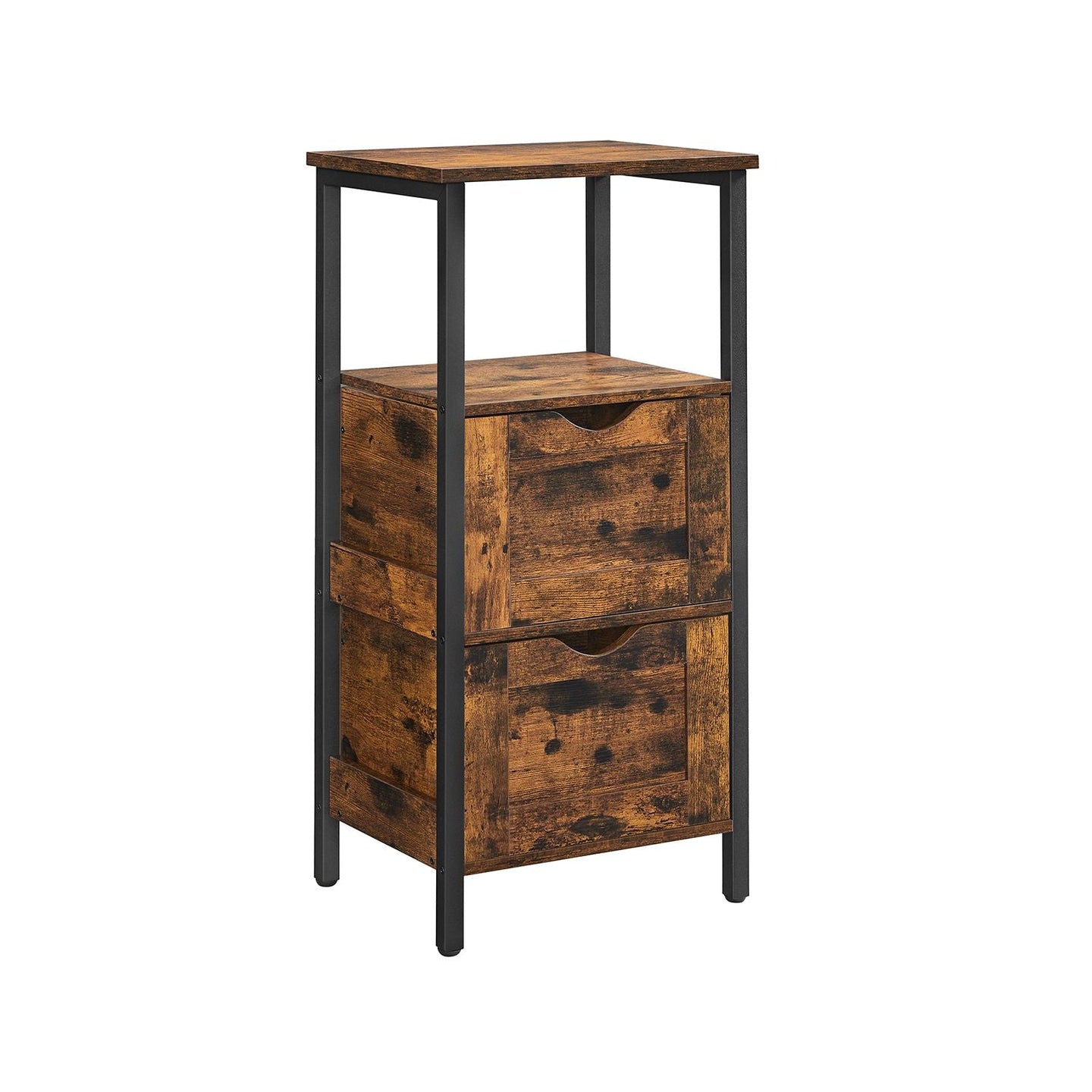 Bathroom Storage Cabinet - Wood - Rustic Brown and Black - Space Saving with 2 Drawers and Open Compartment
