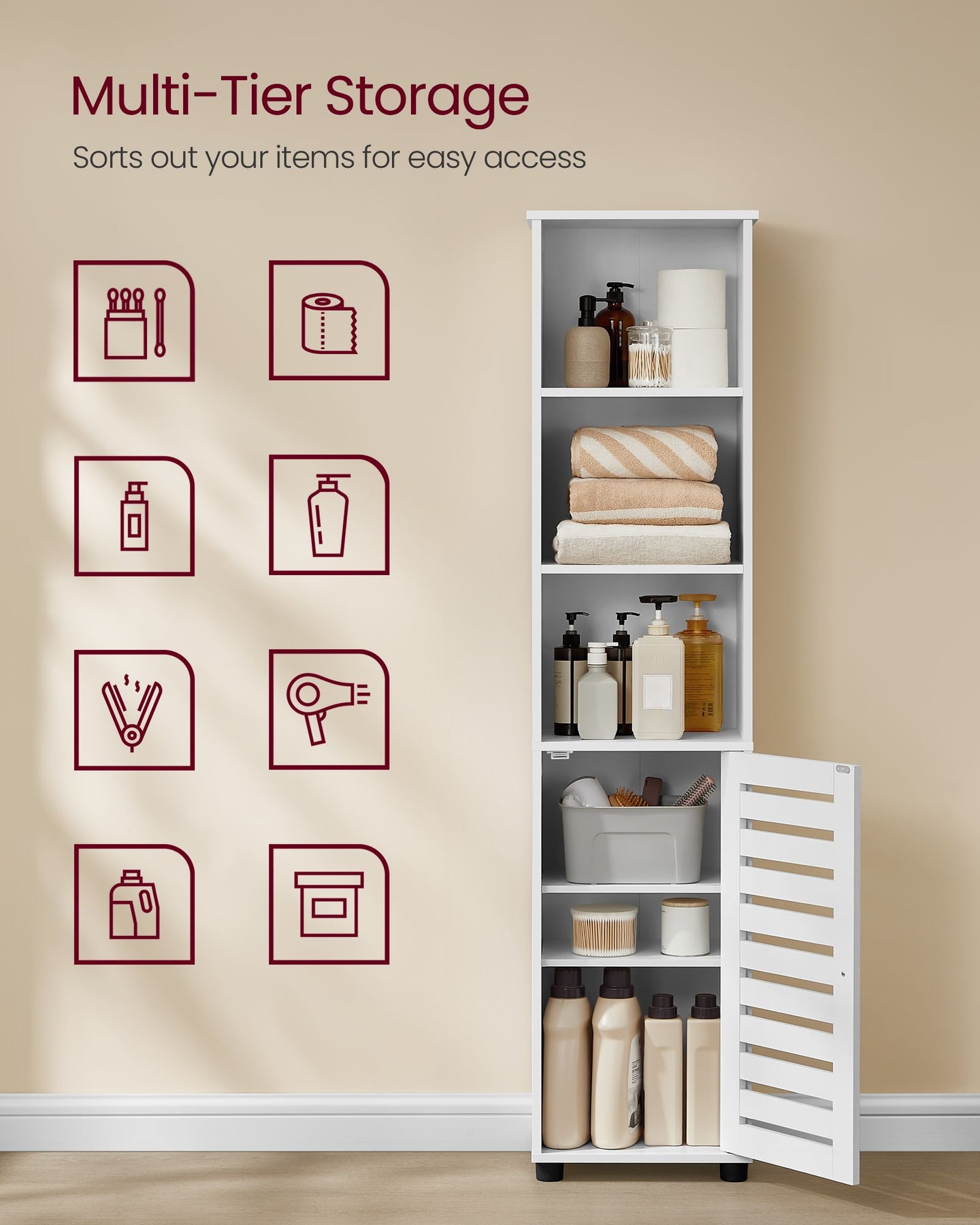 Bathroom Floor Cabinet - Engineered Wood - Cloud White - 3 Open Compartments