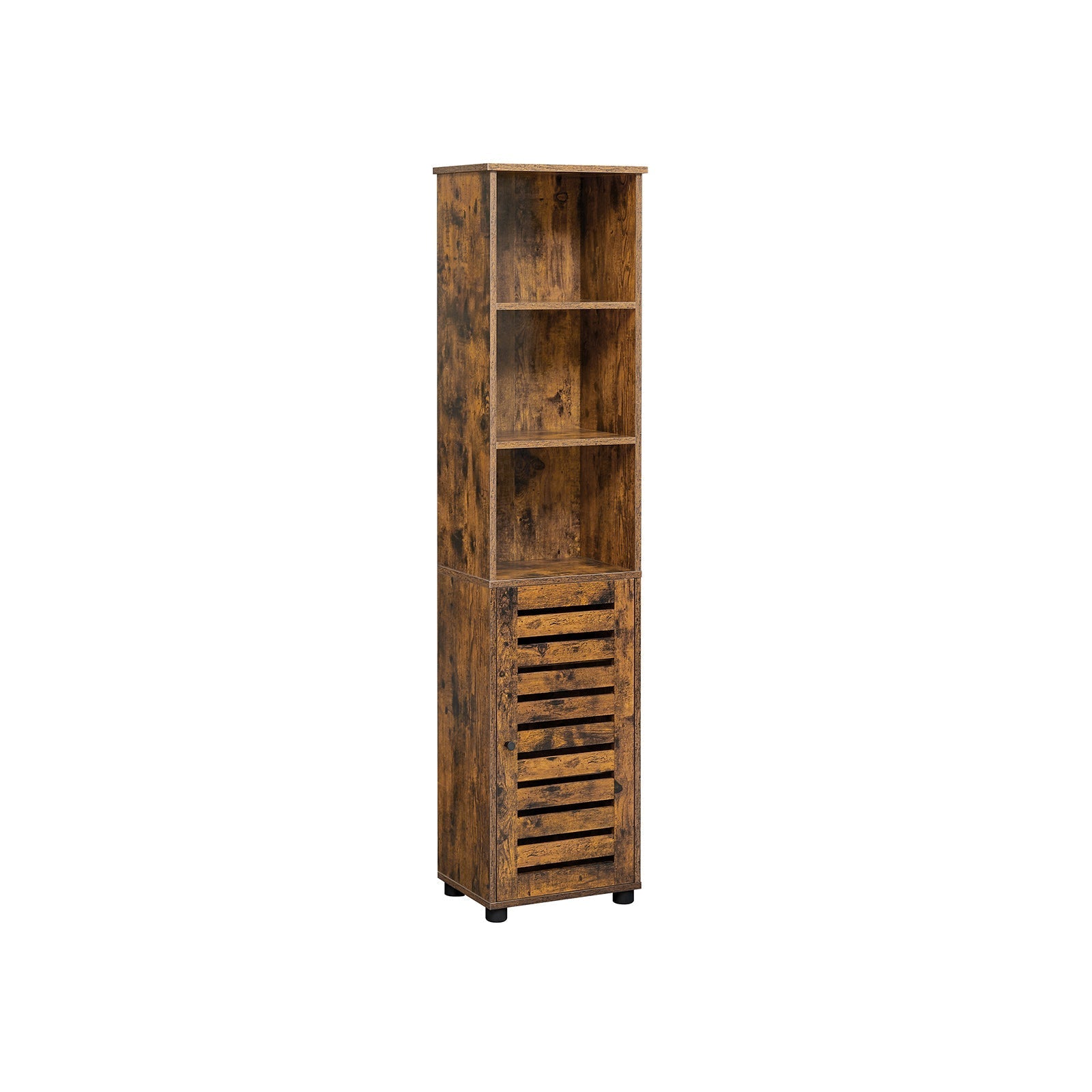 Floor Cabinet - Engineered Wood - Rustic Brown - Tall Design with Adjustable Shelves and Open Compartments