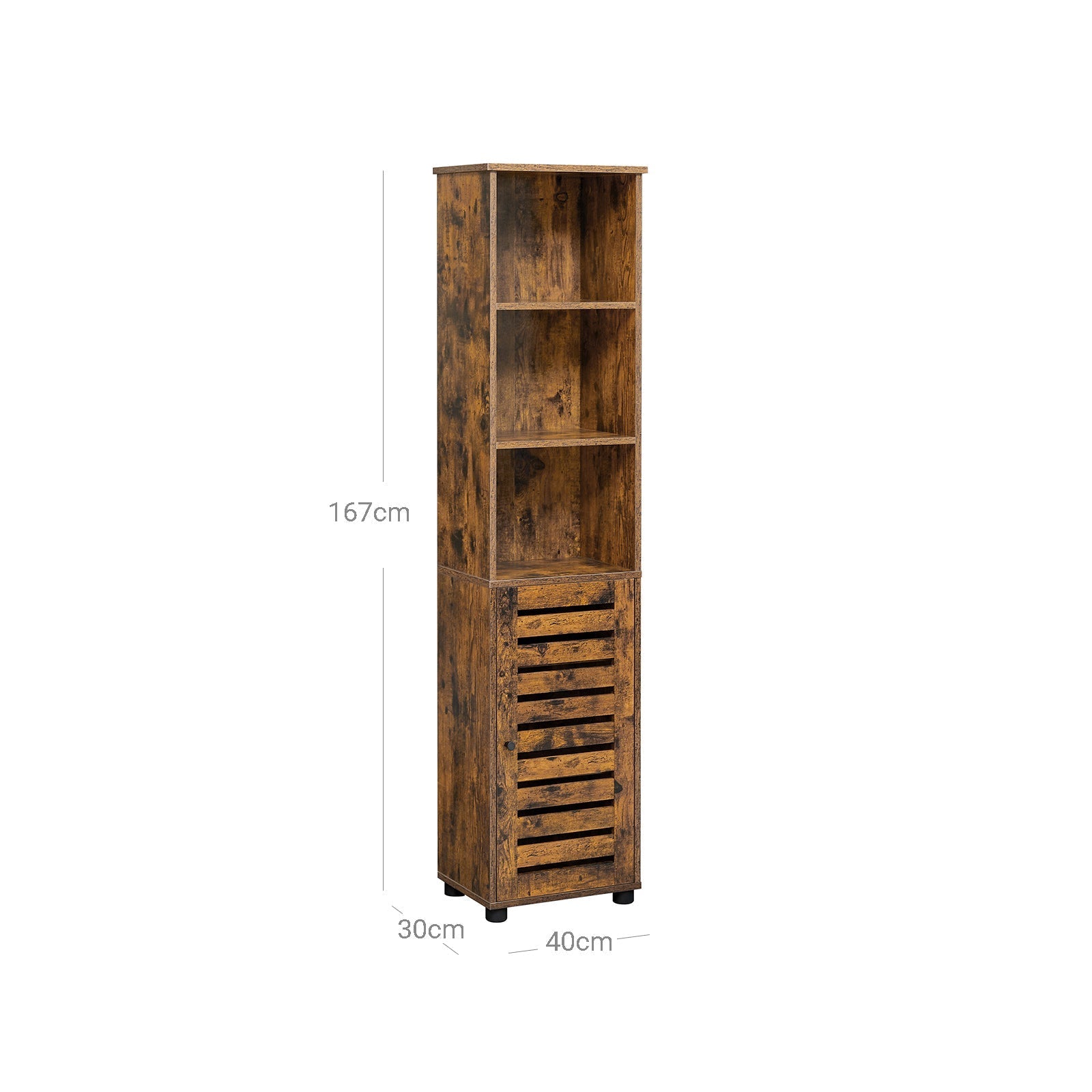 Floor Cabinet - Engineered Wood - Rustic Brown - Tall Design with Adjustable Shelves and Open Compartments