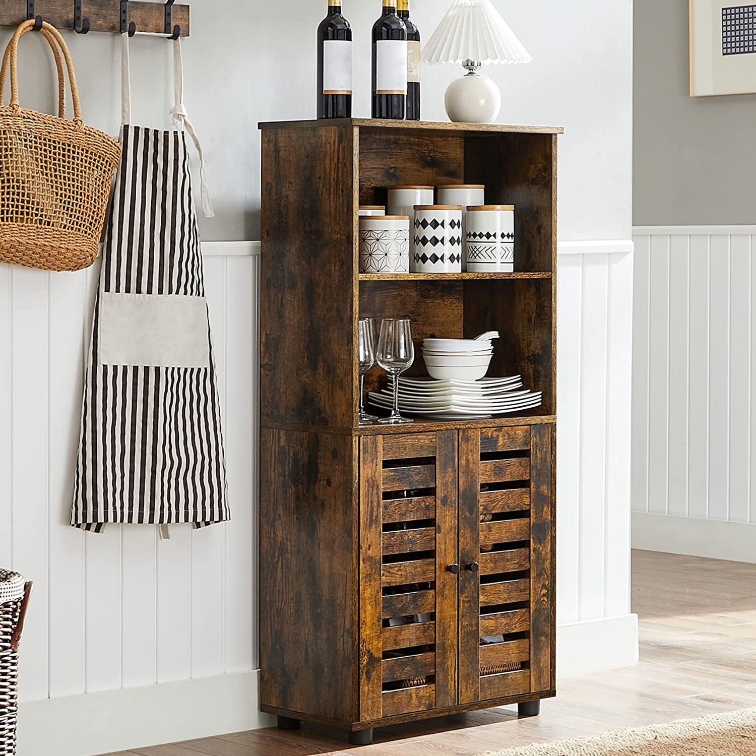 Floor Standing Cabinet - Engineered Wood - Rustic Brown - Louvered Doors