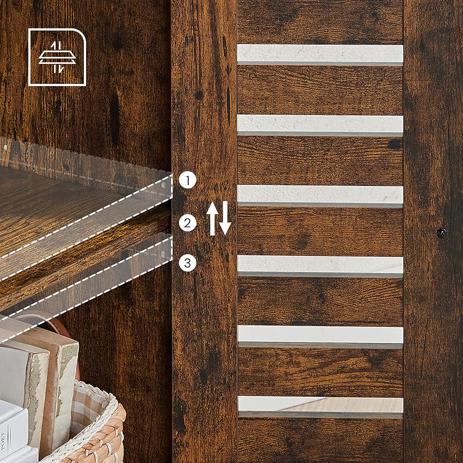 Floor Standing Cabinet - Engineered Wood - Rustic Brown - Louvered Doors