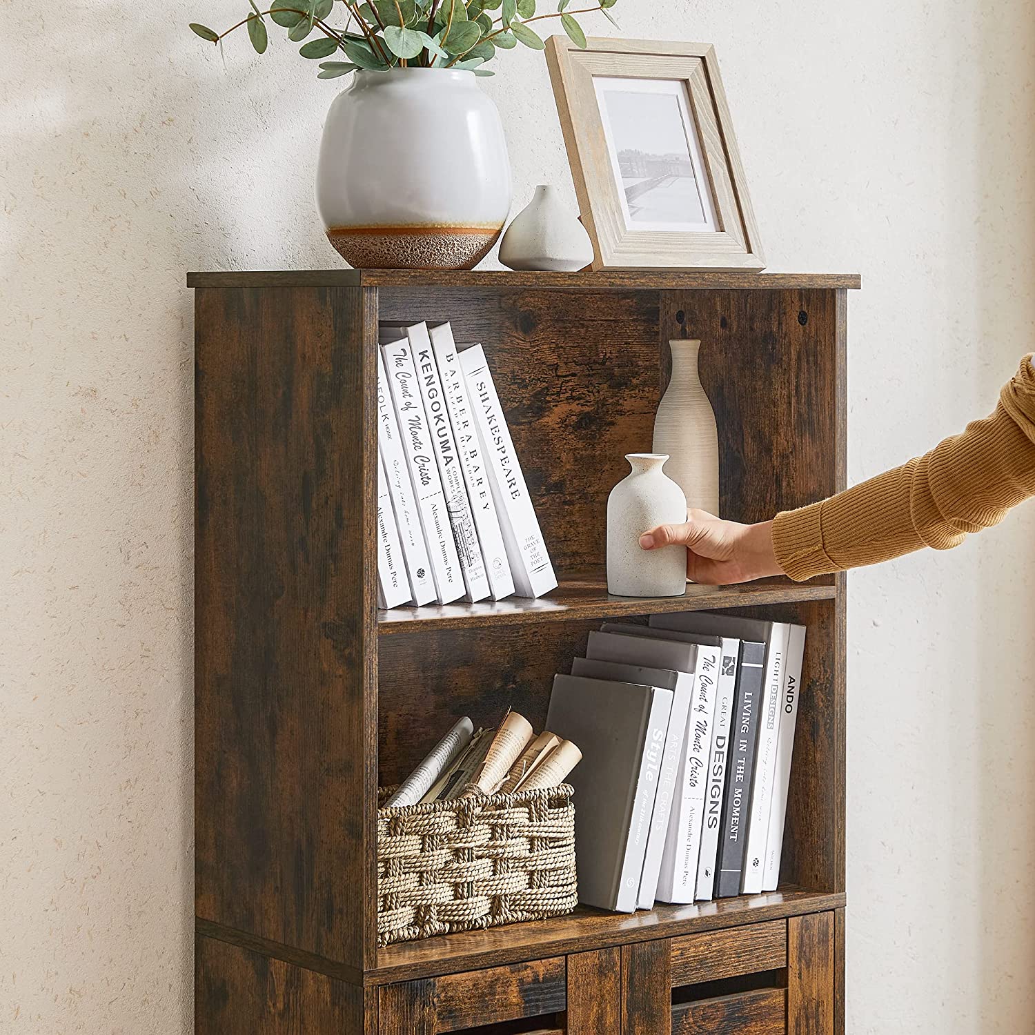 Floor Standing Cabinet - Engineered Wood - Rustic Brown - Louvered Doors