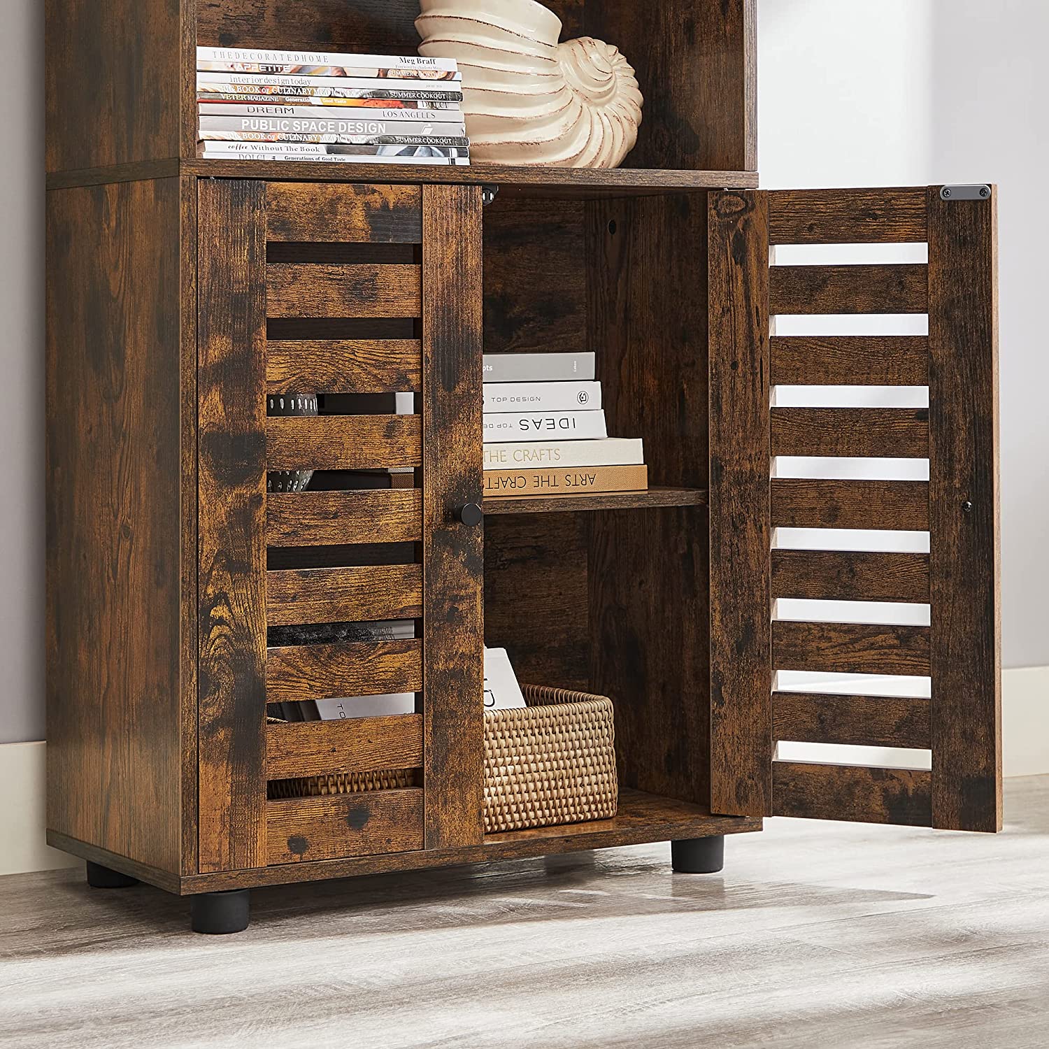 Floor Standing Cabinet - Engineered Wood - Rustic Brown - Louvered Doors