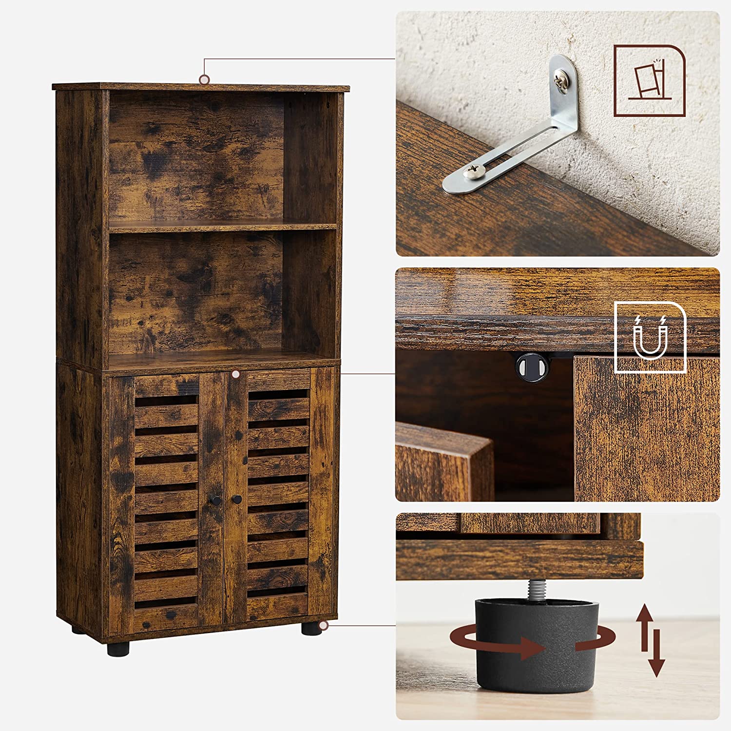 Floor Standing Cabinet - Engineered Wood - Rustic Brown - Louvered Doors