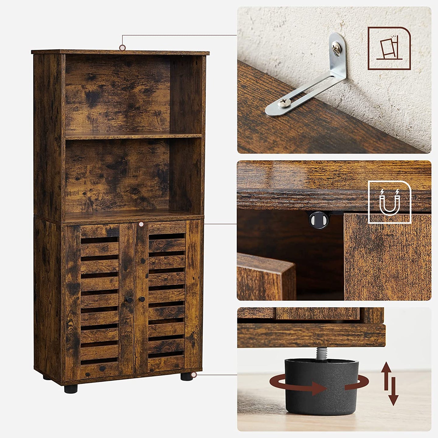 Floor Standing Cabinet - Engineered Wood - Rustic Brown - Louvered Doors
