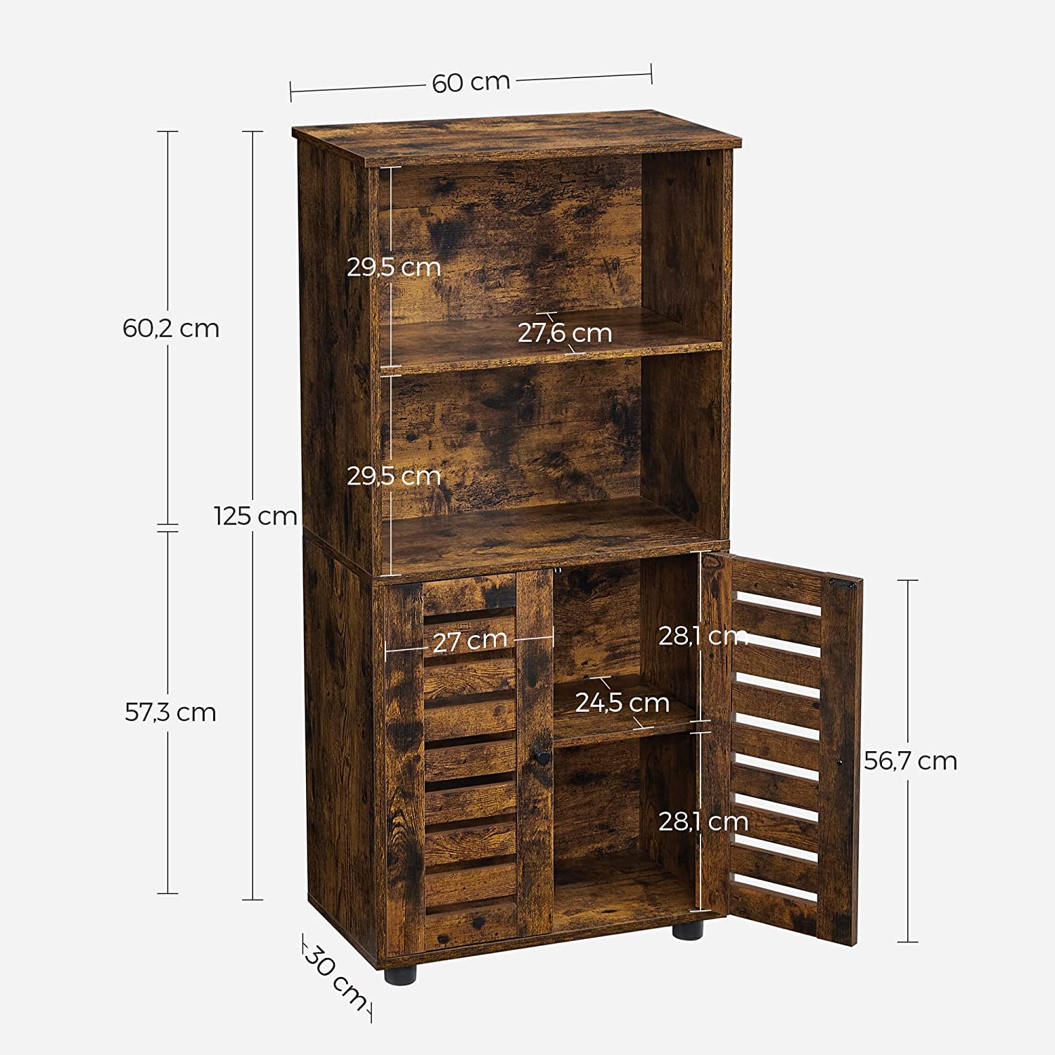 Floor Standing Cabinet - Engineered Wood - Rustic Brown - Louvered Doors
