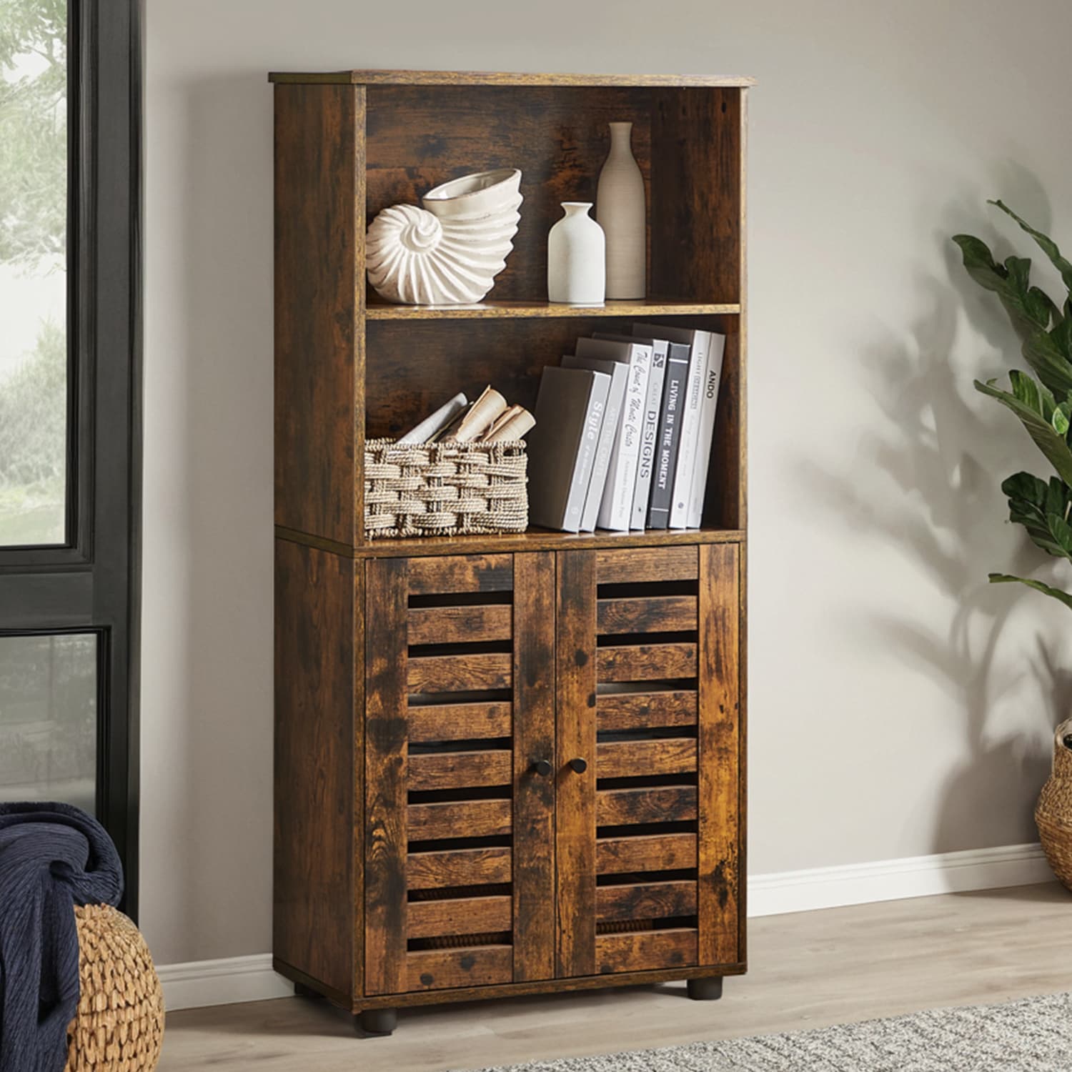 Floor Standing Cabinet - MDF - Rustic Brown - Louvered Doors