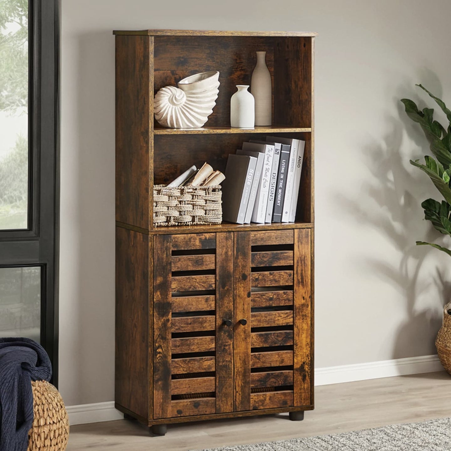 Floor Standing Cabinet - MDF - Rustic Brown - Louvered Doors