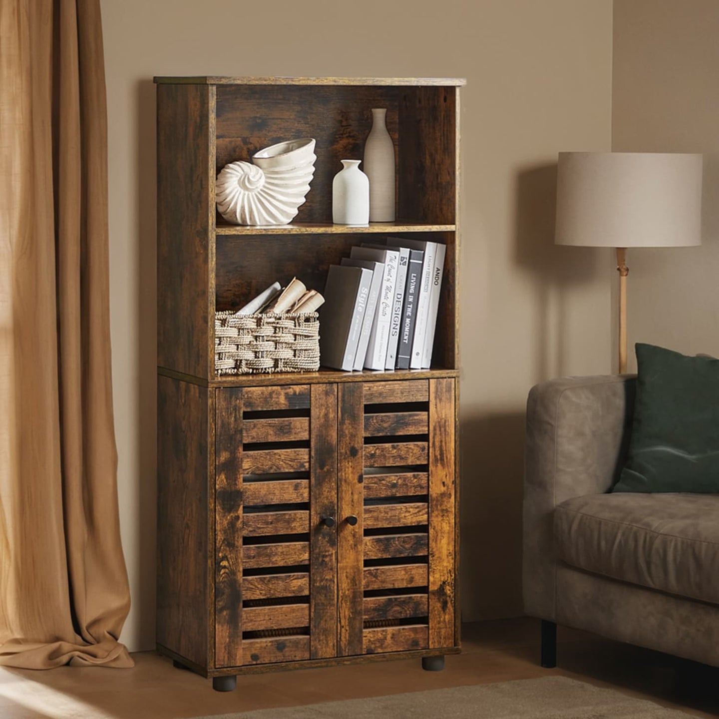Floor Standing Cabinet - MDF - Rustic Brown - Louvered Doors