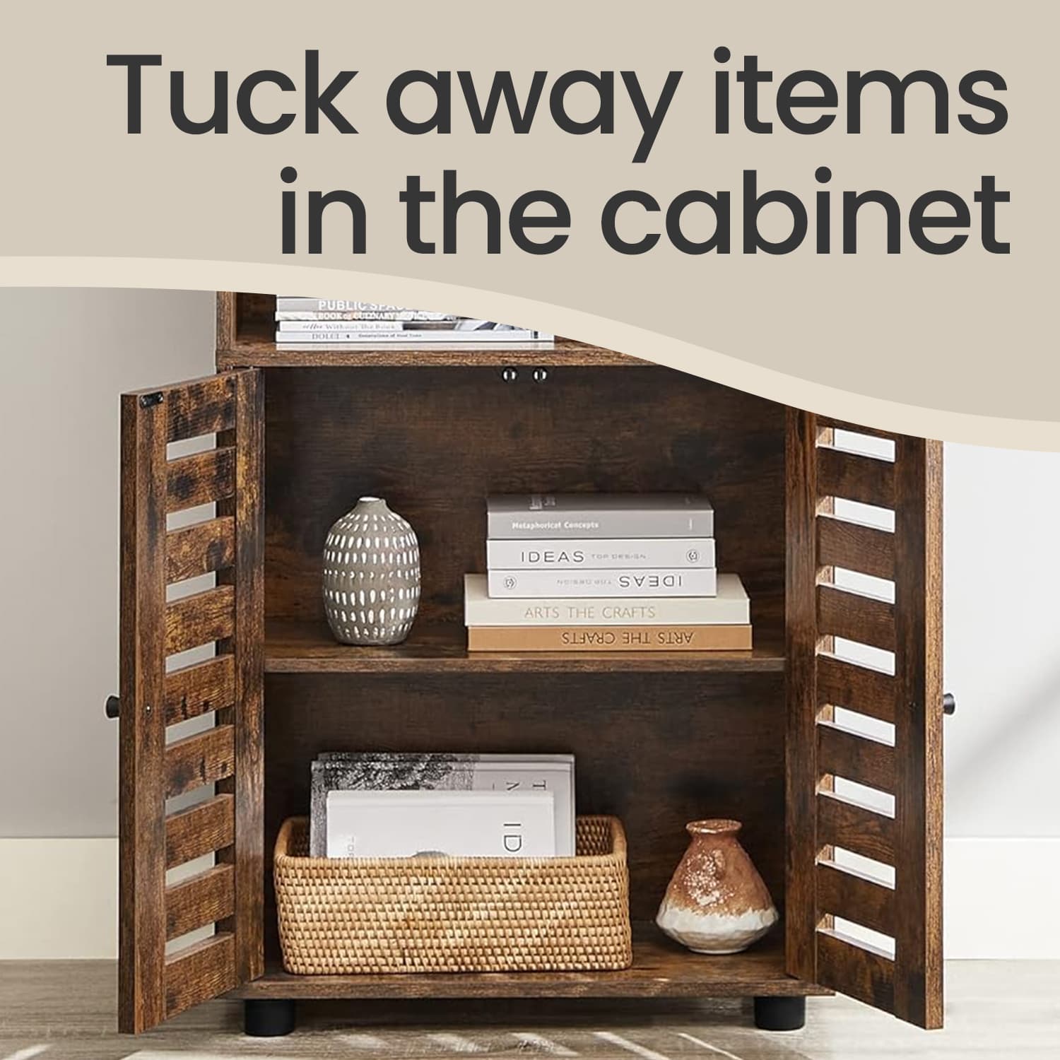 Floor Standing Cabinet - MDF - Rustic Brown - Louvered Doors