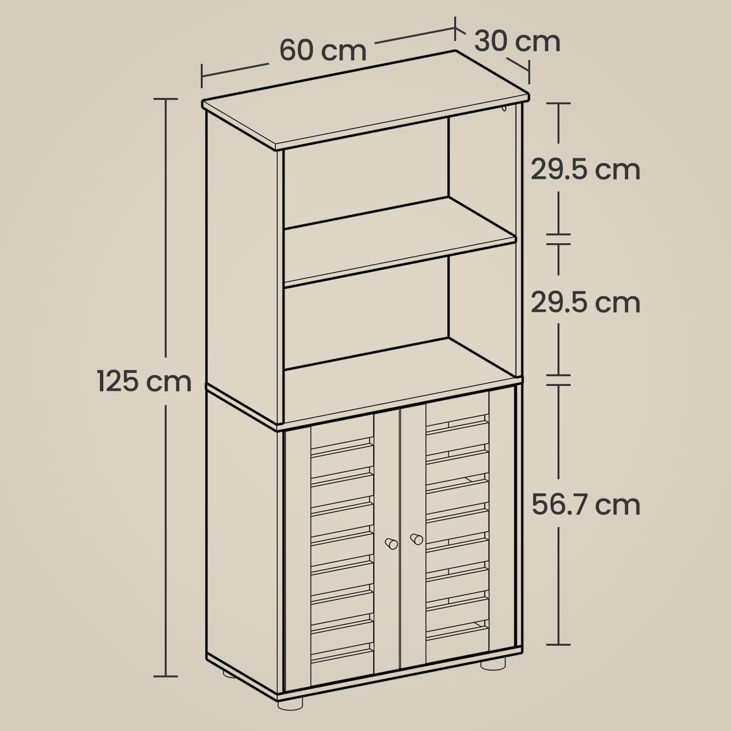 Floor Standing Cabinet - MDF - Rustic Brown - Louvered Doors