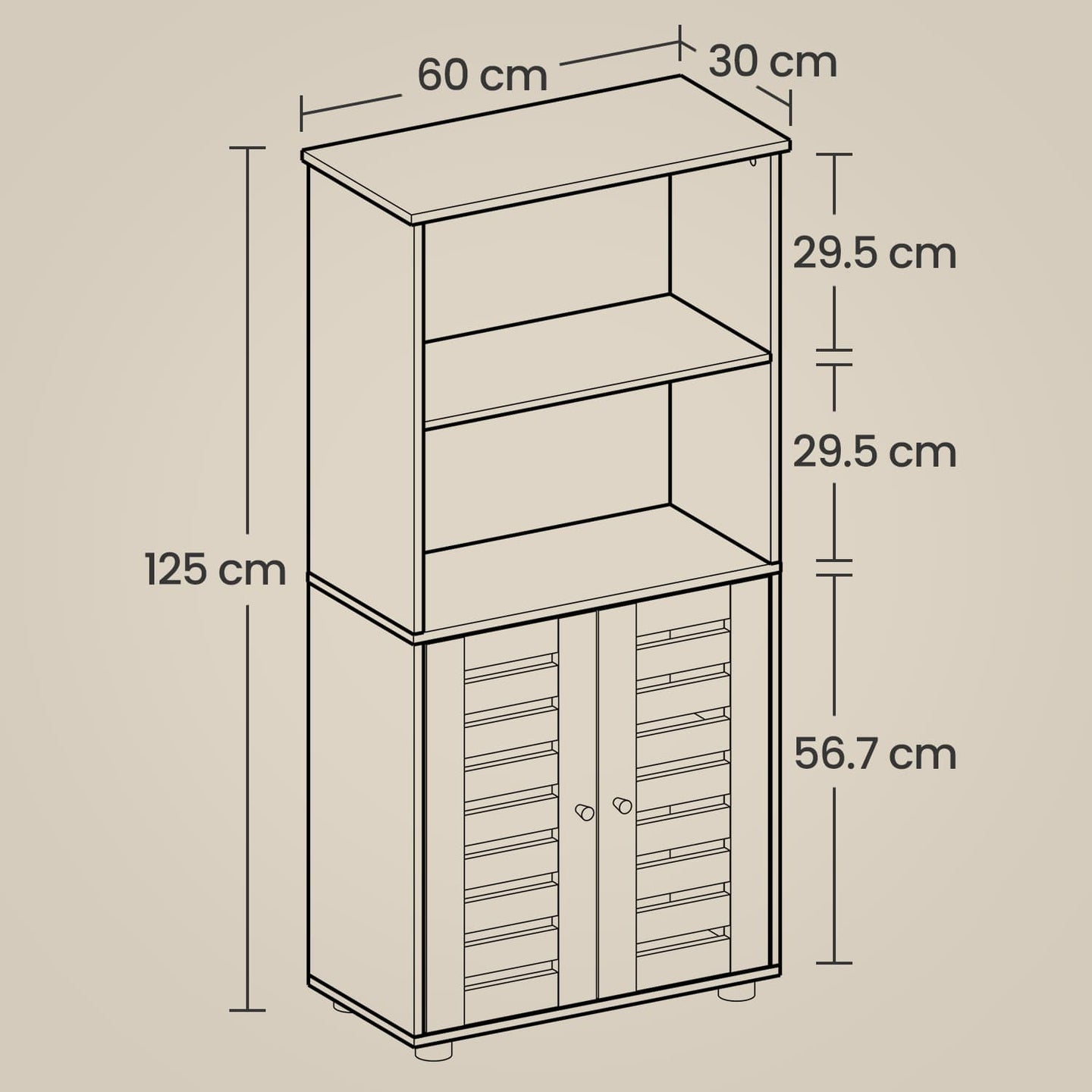 Floor Standing Cabinet - MDF - Rustic Brown - Louvered Doors