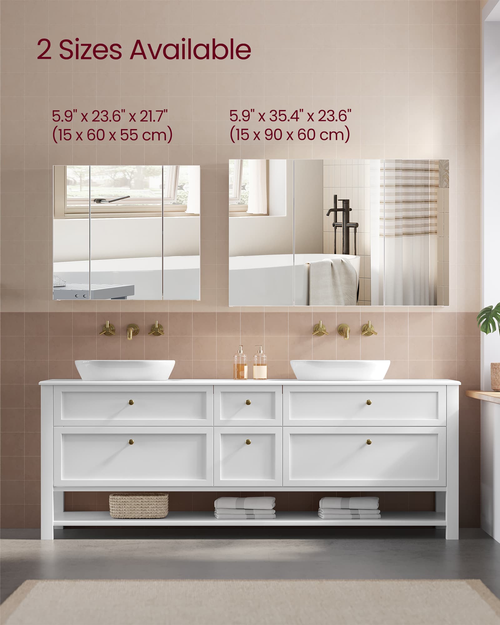 Wall-mounted Storage Cabinet - MDF - White - Three-Door with Mirrors and Adjustable Shelf