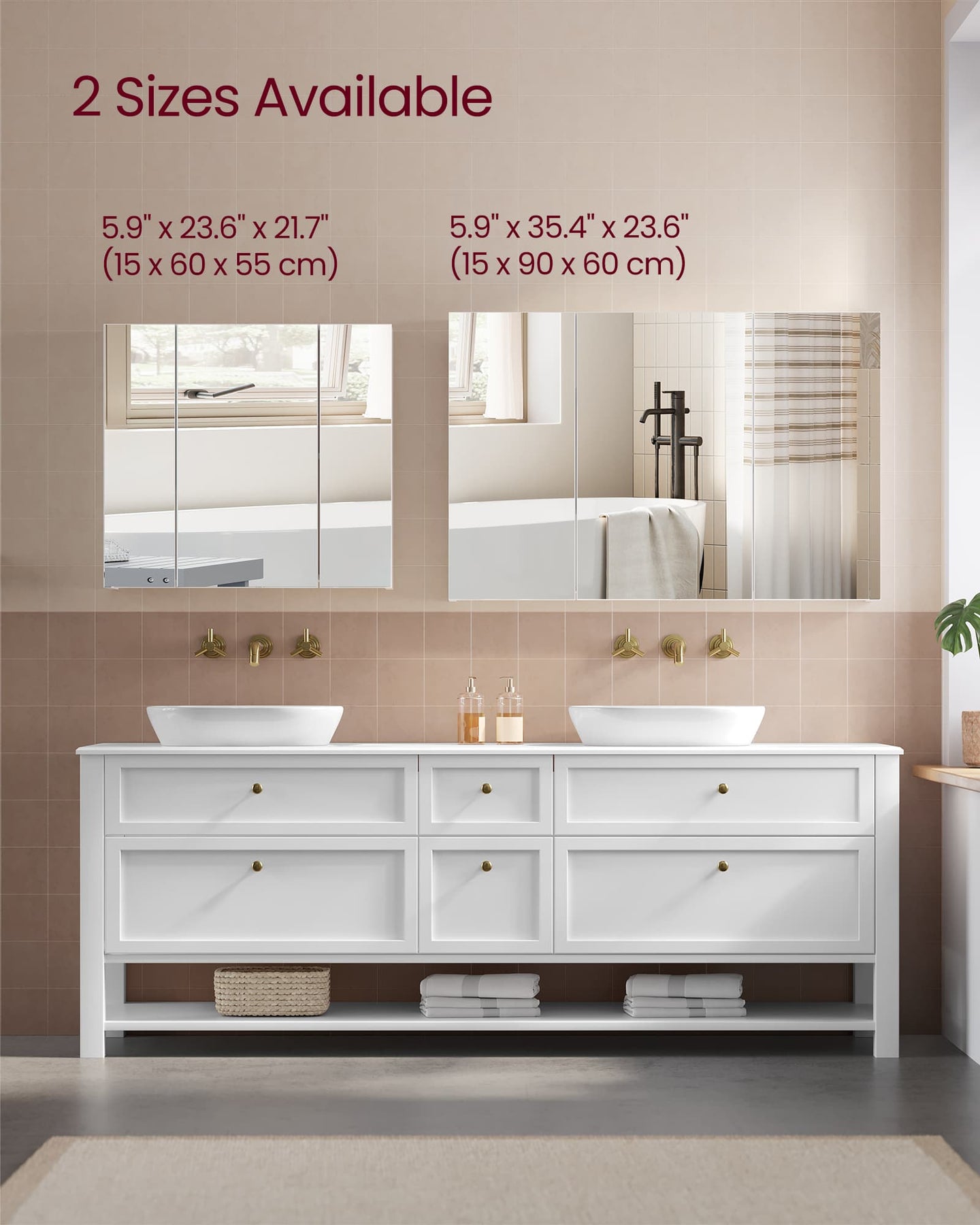Wall-mounted Storage Cabinet - MDF - White - Three-Door with Mirrors and Adjustable Shelf