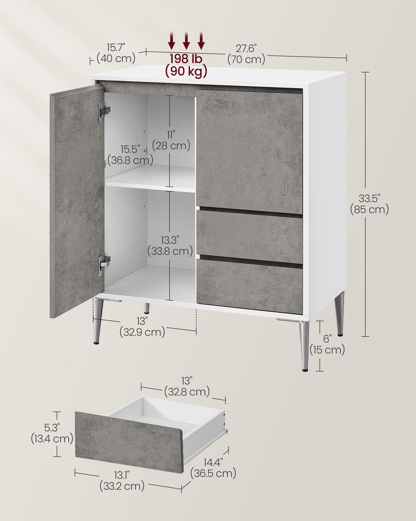 Storage Cabinet - MDF - Concrete Grey