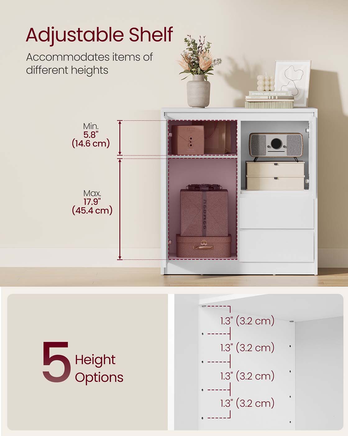 Sideboard Cabinet - Engineered Wood - Cloud White - Adjustable Shelf and Drawers