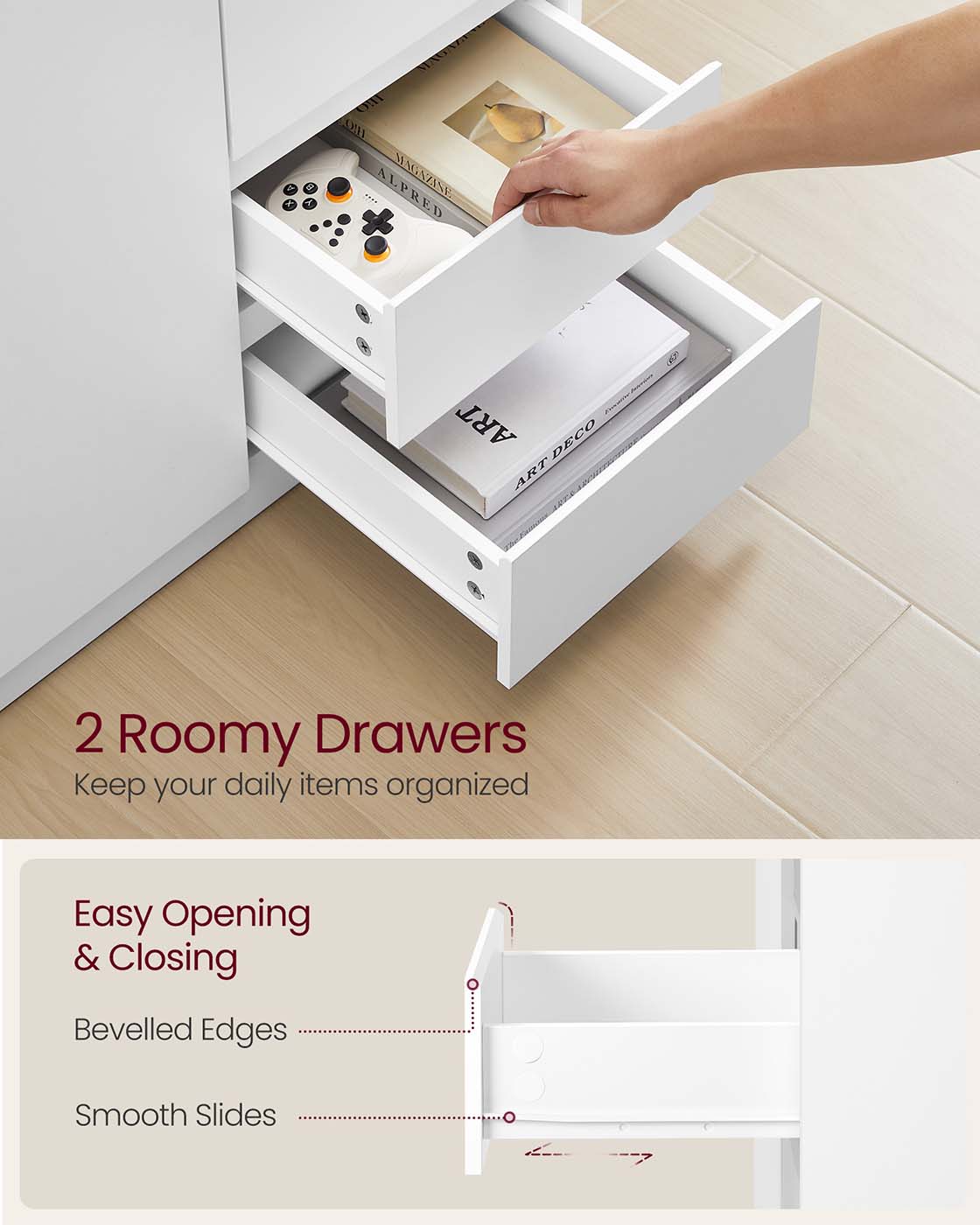 Sideboard Cabinet - Engineered Wood - Cloud White - Adjustable Shelf and Drawers