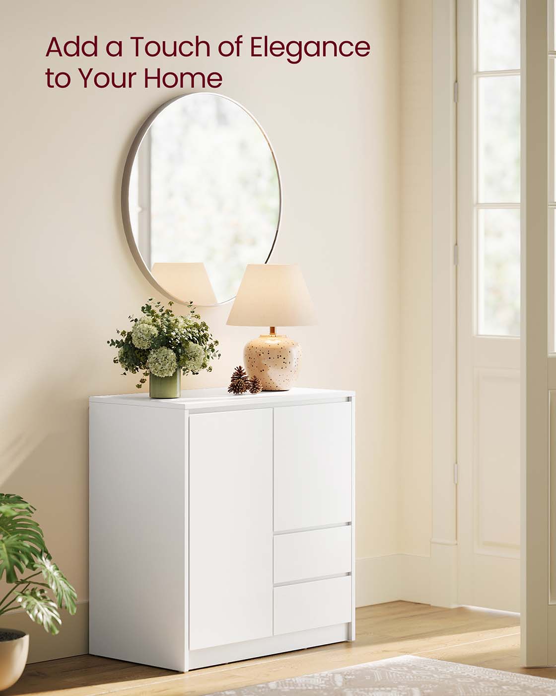 Sideboard Cabinet - Engineered Wood - Cloud White - Adjustable Shelf and Drawers