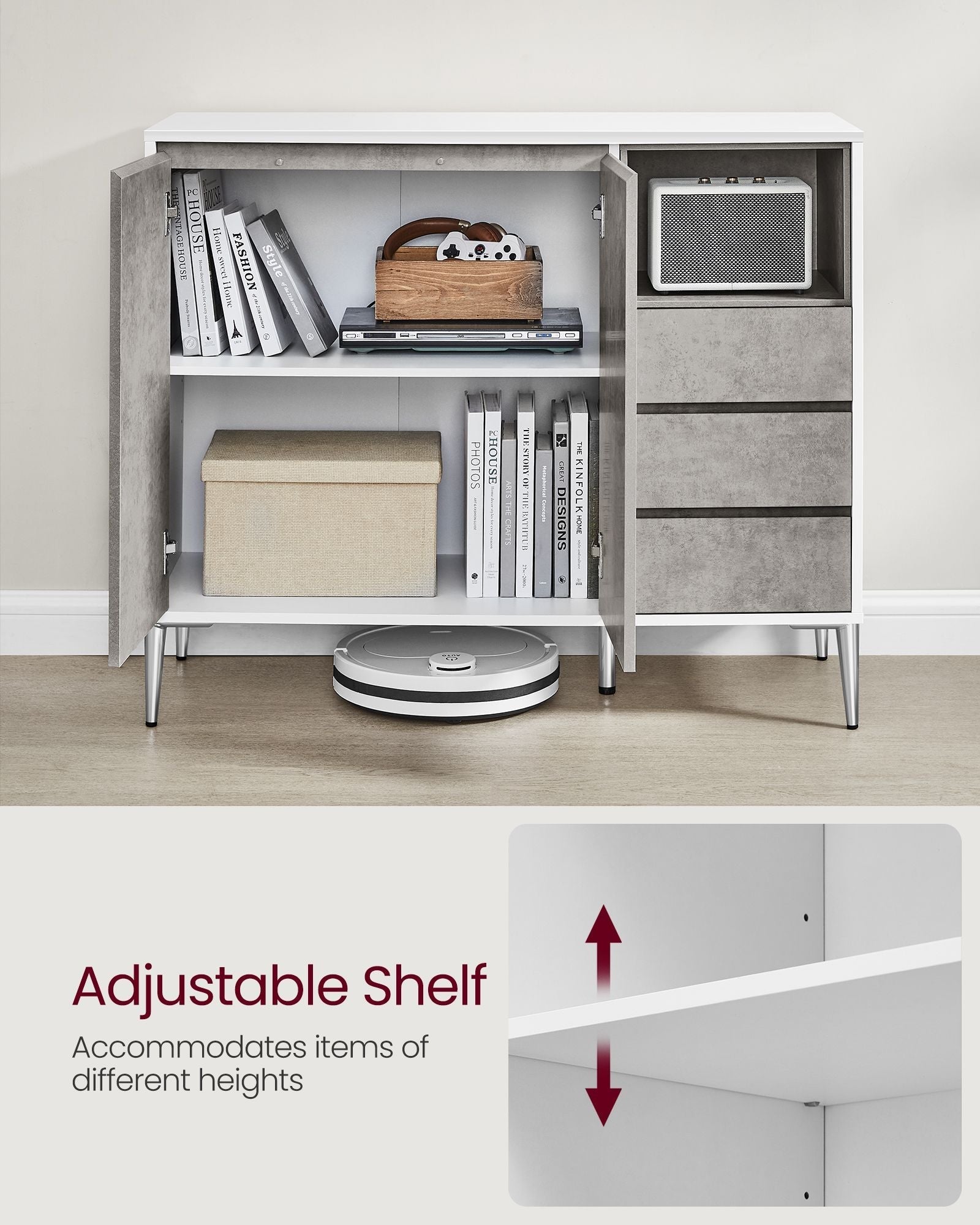 Storage Cabinet - Particle Board - Concrete Grey - Height Adjustable Shelf