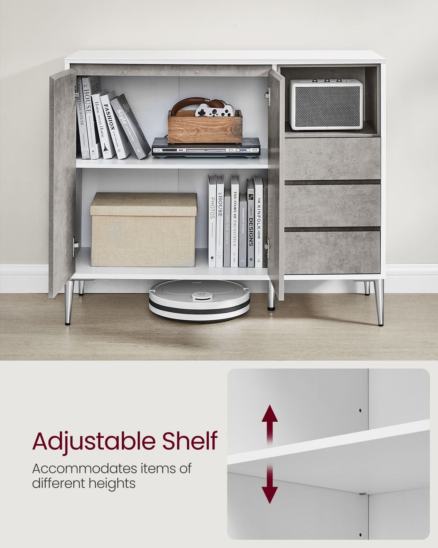 Storage Cabinet - Particle Board - Concrete Grey - Height Adjustable Shelf