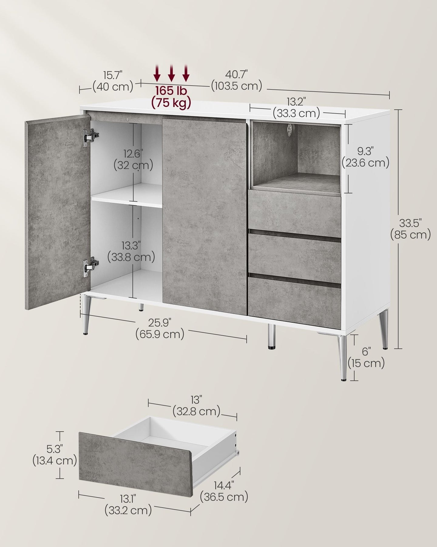 Storage Cabinet - Particle Board - Concrete Grey - Height Adjustable Shelf
