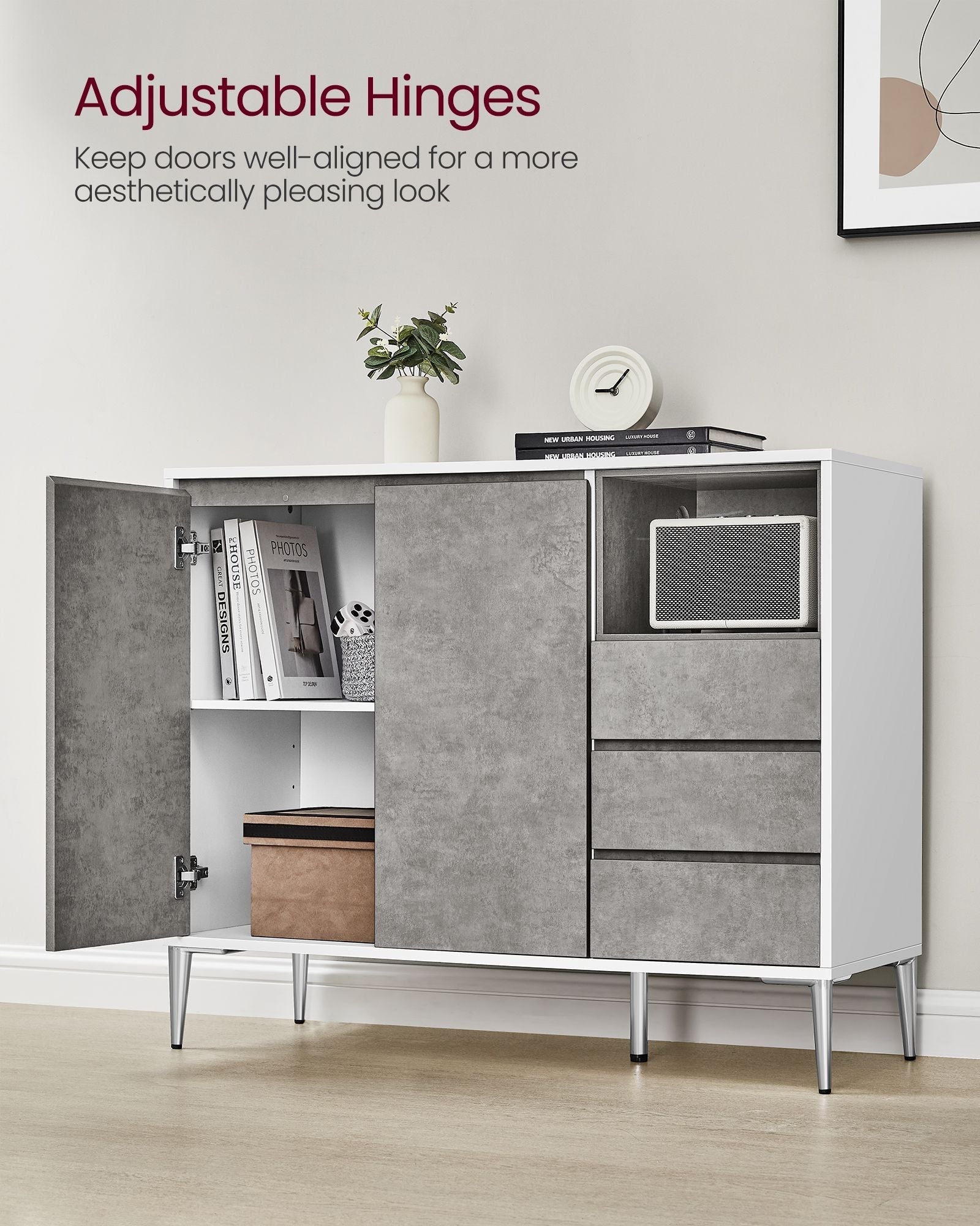 Storage Cabinet - Particle Board - Concrete Grey - Height Adjustable Shelf