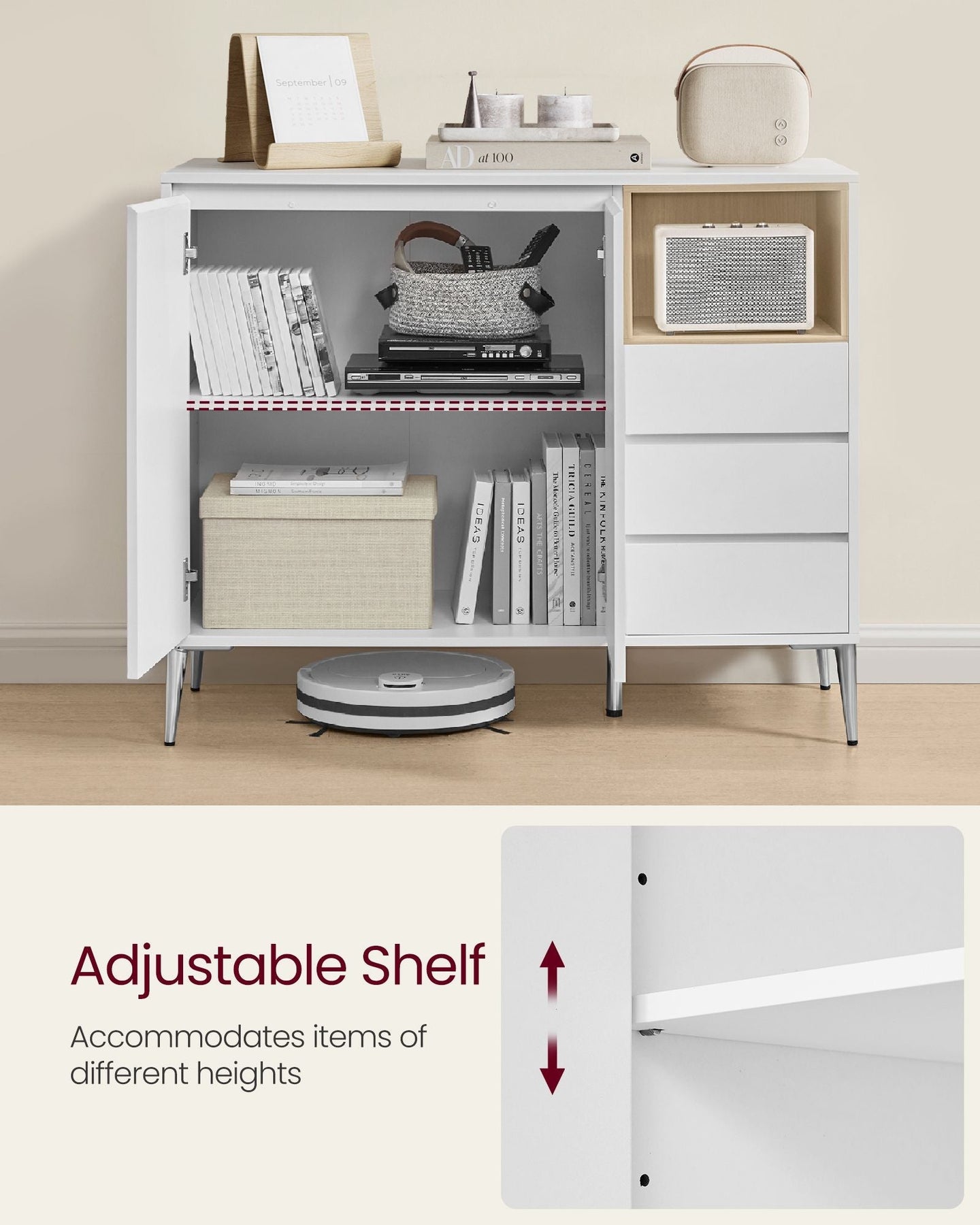 Modern Storage Sideboard - Wood - Dark Brown - Height Adjustable Shelf and Multiple Storage Options