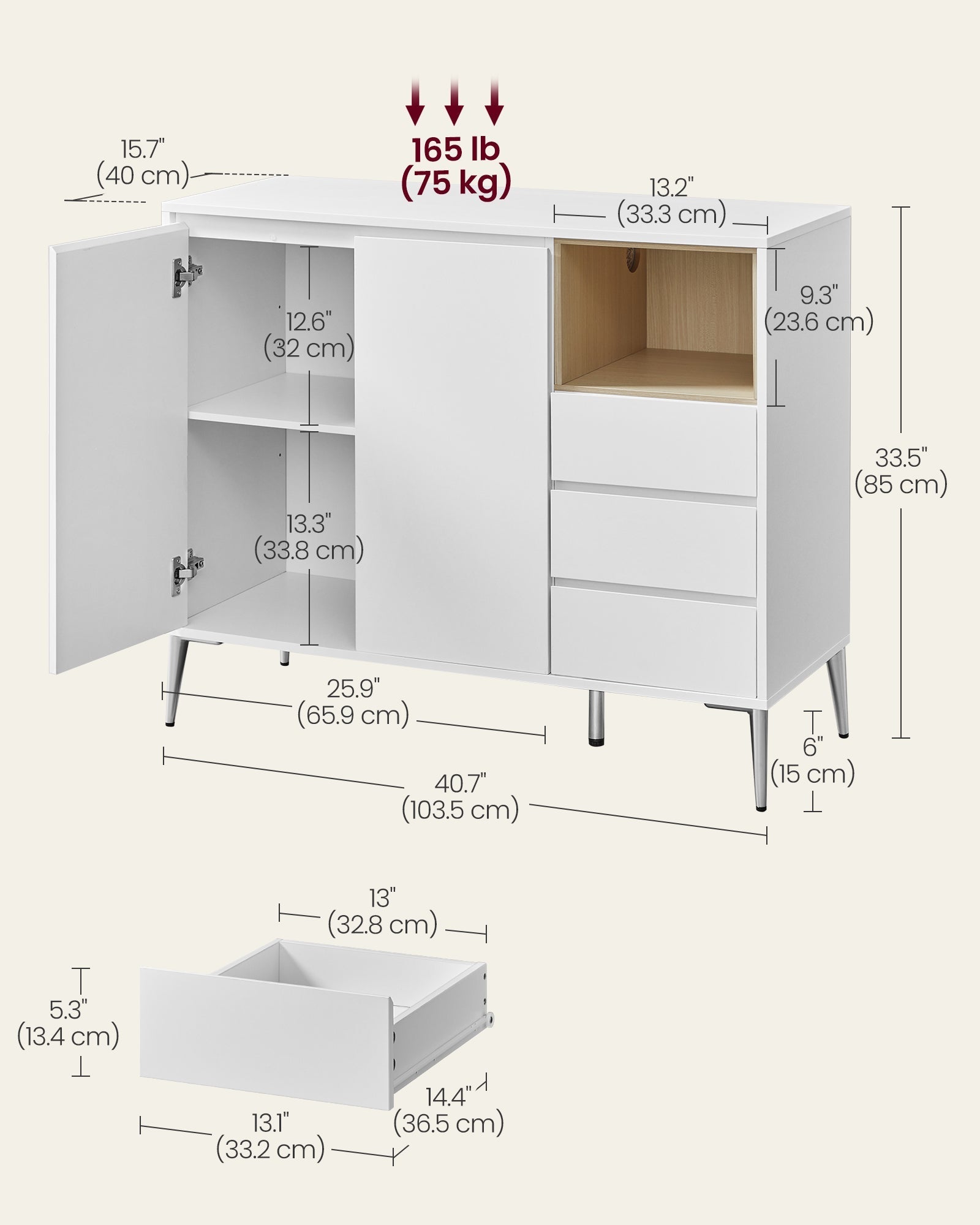 Modern Storage Sideboard - Wood - Dark Brown - Height Adjustable Shelf and Multiple Storage Options