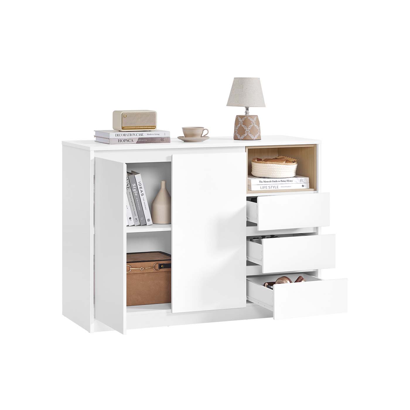 Sideboard Cabinet - Wood - Cloud White - Adjustable Shelf and 3 Drawers