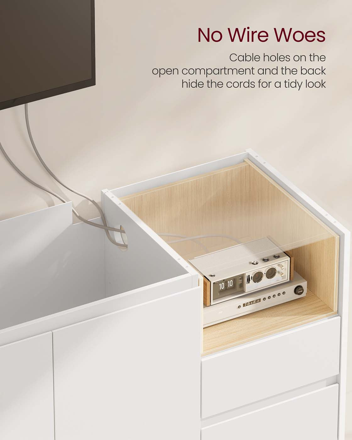 Sideboard Cabinet - Wood - Cloud White - Adjustable Shelf and 3 Drawers