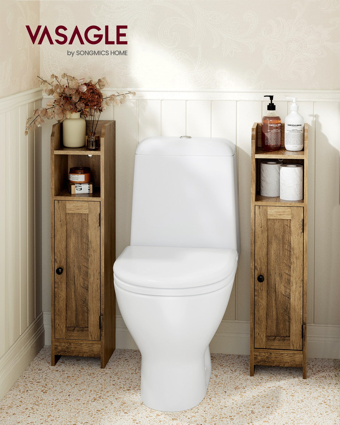 Bathroom Floor Cabinet - Engineered Wood - Honey Brown - Freestanding with Adjustable Shelves